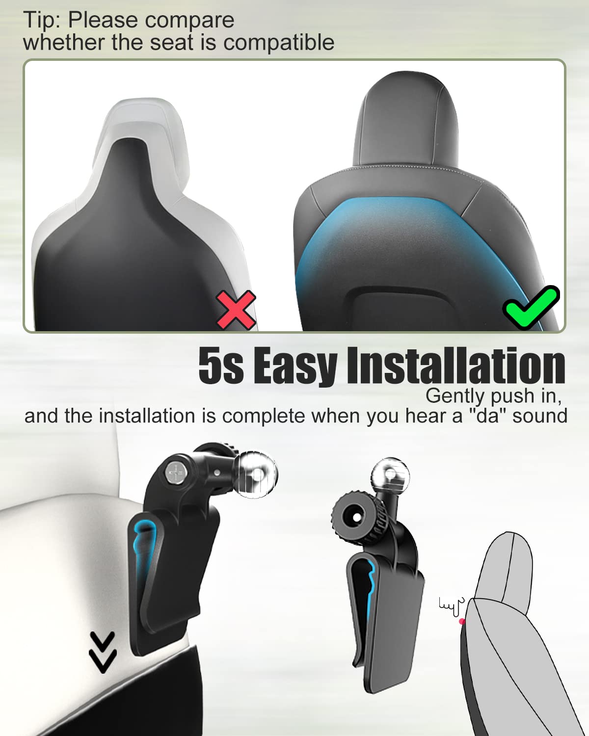 Charchendo Tablet Mount for Tesla Model Y & 3, Adjustable iPad Holder, Fits 4-13" Devices, Black, Durable ABS Material, Model 80c08c81-d811