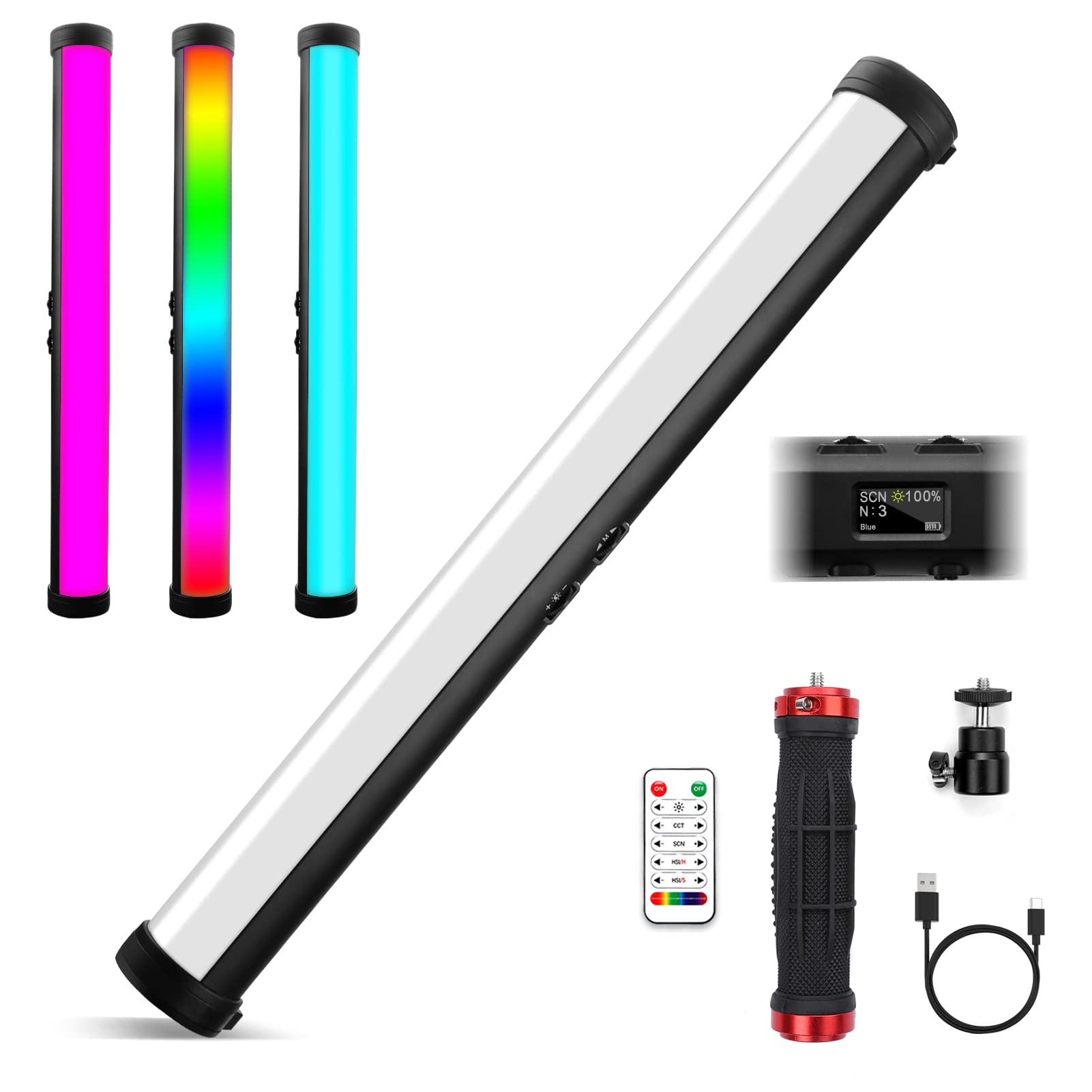Rgb Led Video Light Stick Wand, Obeamiu 2600 9600K Portable Studio Photography Lighting, 5000Mah Rechargeable Battery, 21 Lights