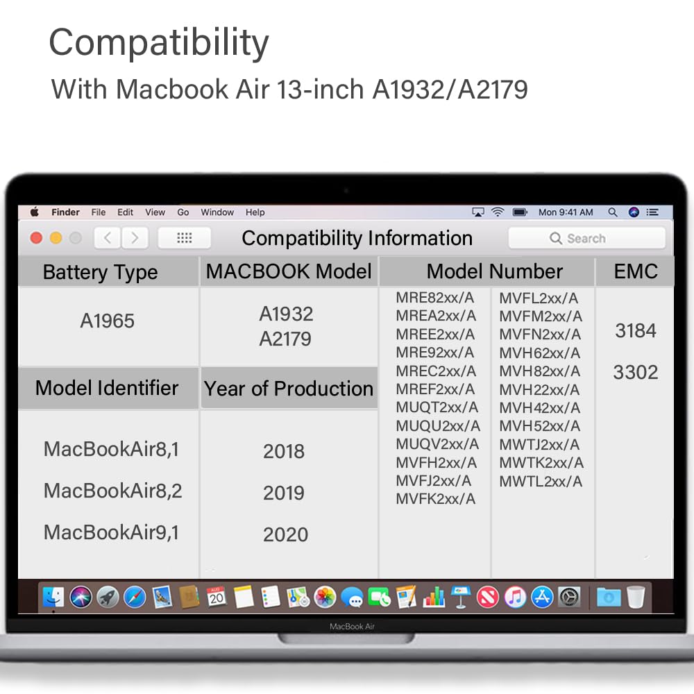 Xinglt A1932 A2179 Battery Replacement A1965 Battery For Macbook Air 13 Inch Retina A1932 (Year 2018 2019) A2179 (Year 2020) Emc
