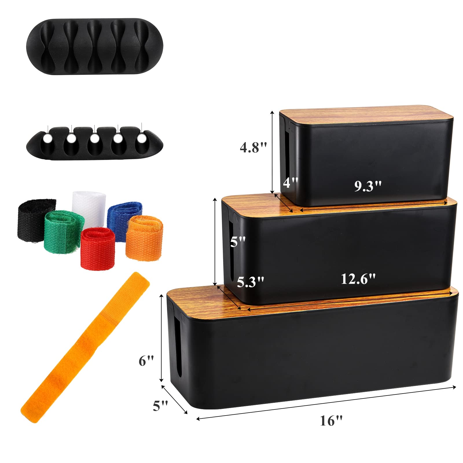 Yopay Set Of 3 Cable Management Box, Cord Cable Organizer Box, Wires Keeper Storage Holder, Surge Protector, Hide And Conceal Ex