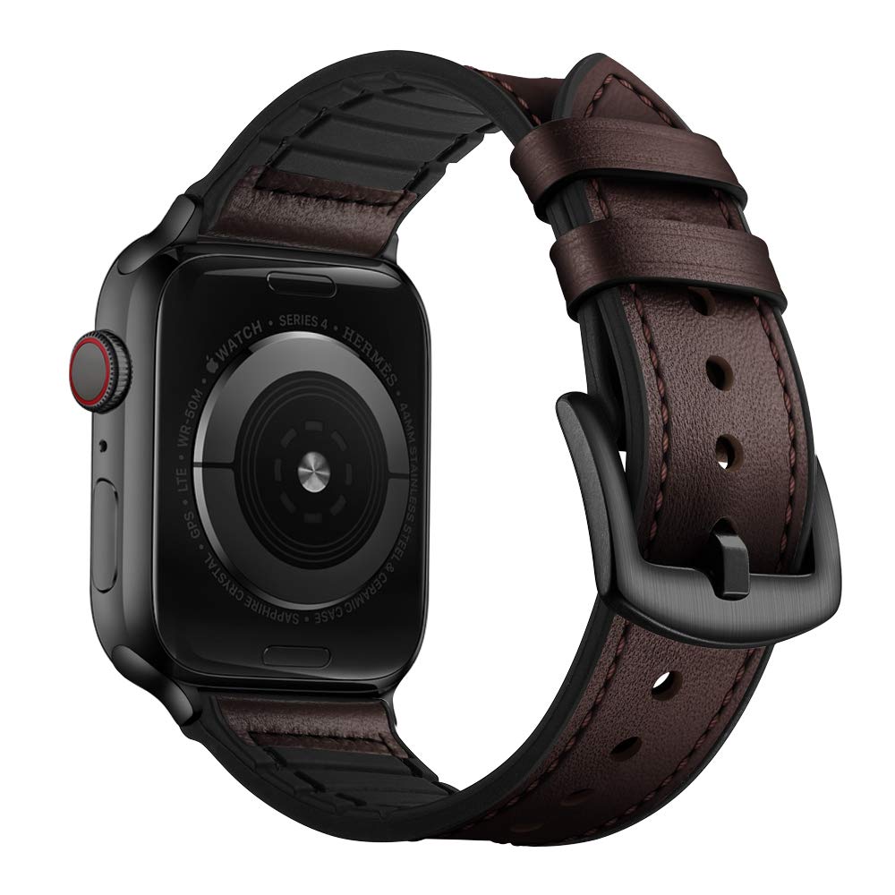 Ouheng Compatible With Apple Watch Band 49Mm 45Mm 44Mm 42Mm, Sweatproof Genuine Leather And Rubber Hybrid Band For Iwatch Ultra 