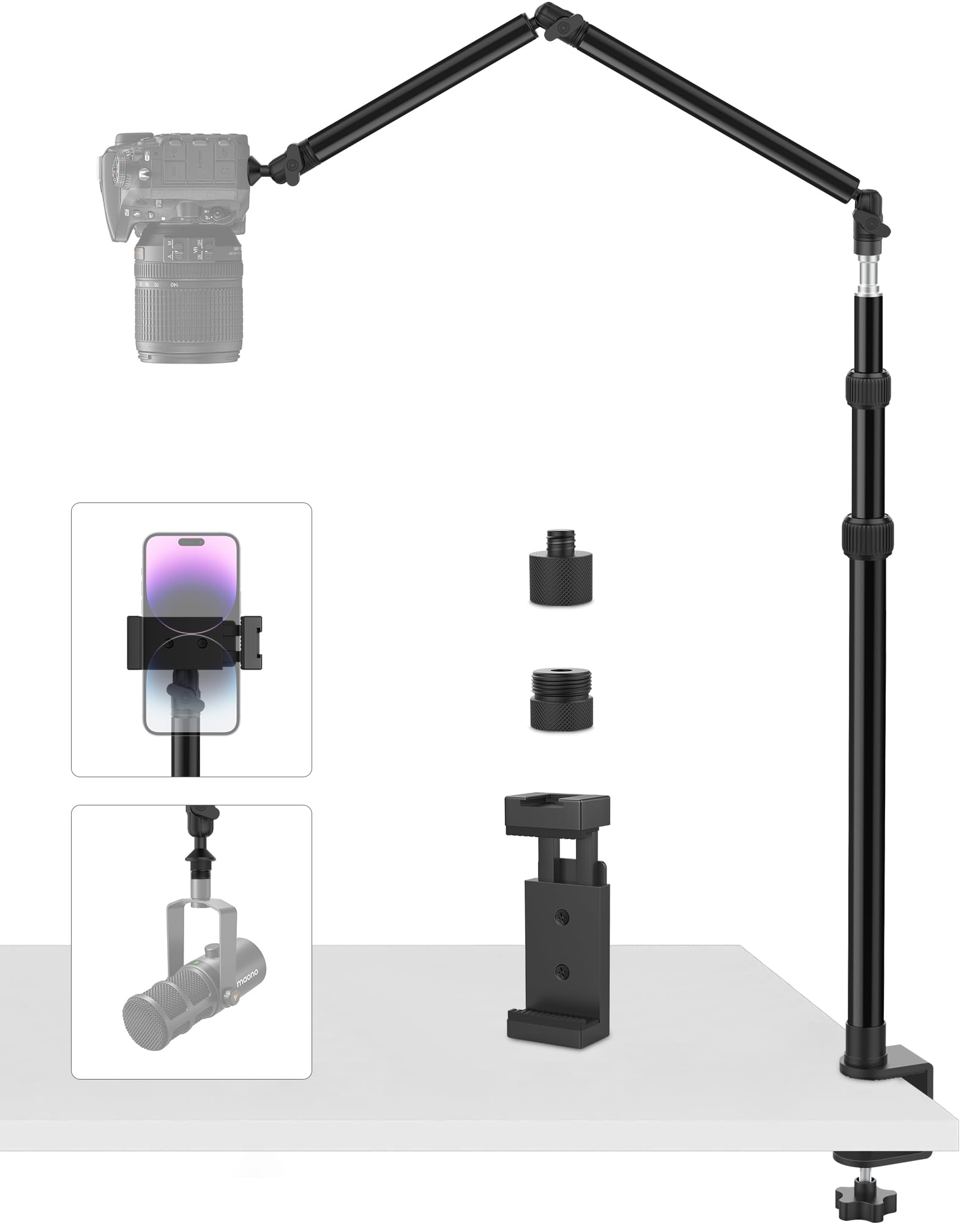 Tinpops Camera Mount Desk Stand, Flexible Overhead Camera Mount, Webcam Table C Clamp Multi Mount For Photography Videography Li