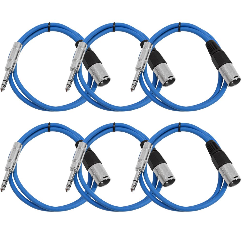 Seismic Audio SATRXL-M2Blue6 2-Feet XLR Male to 1/4-Inch TRS Patch Cables - Blue