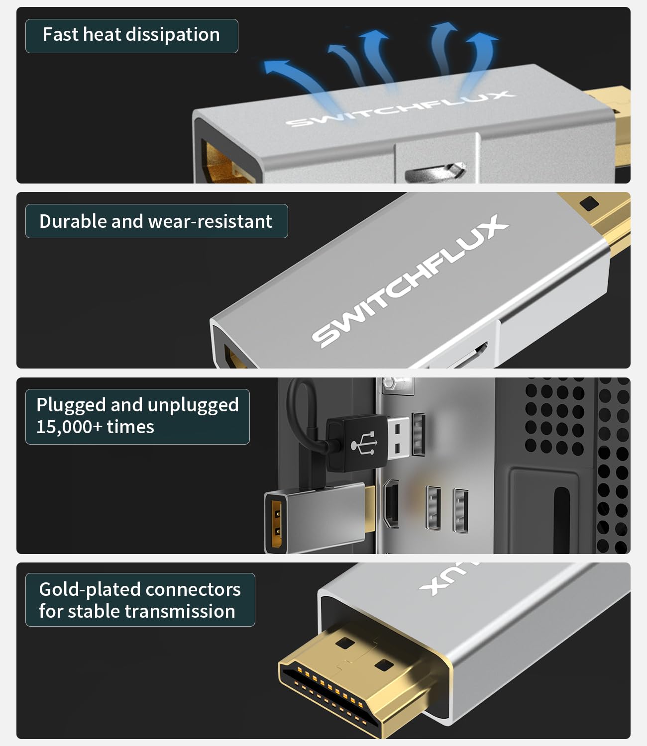 Switchflux Hdmi To Displayport Adapter [1 Pack], 4K@60Hz Hdmi To Displayport Converter, Aluminium Hdmi Male To Dp Female Adapter