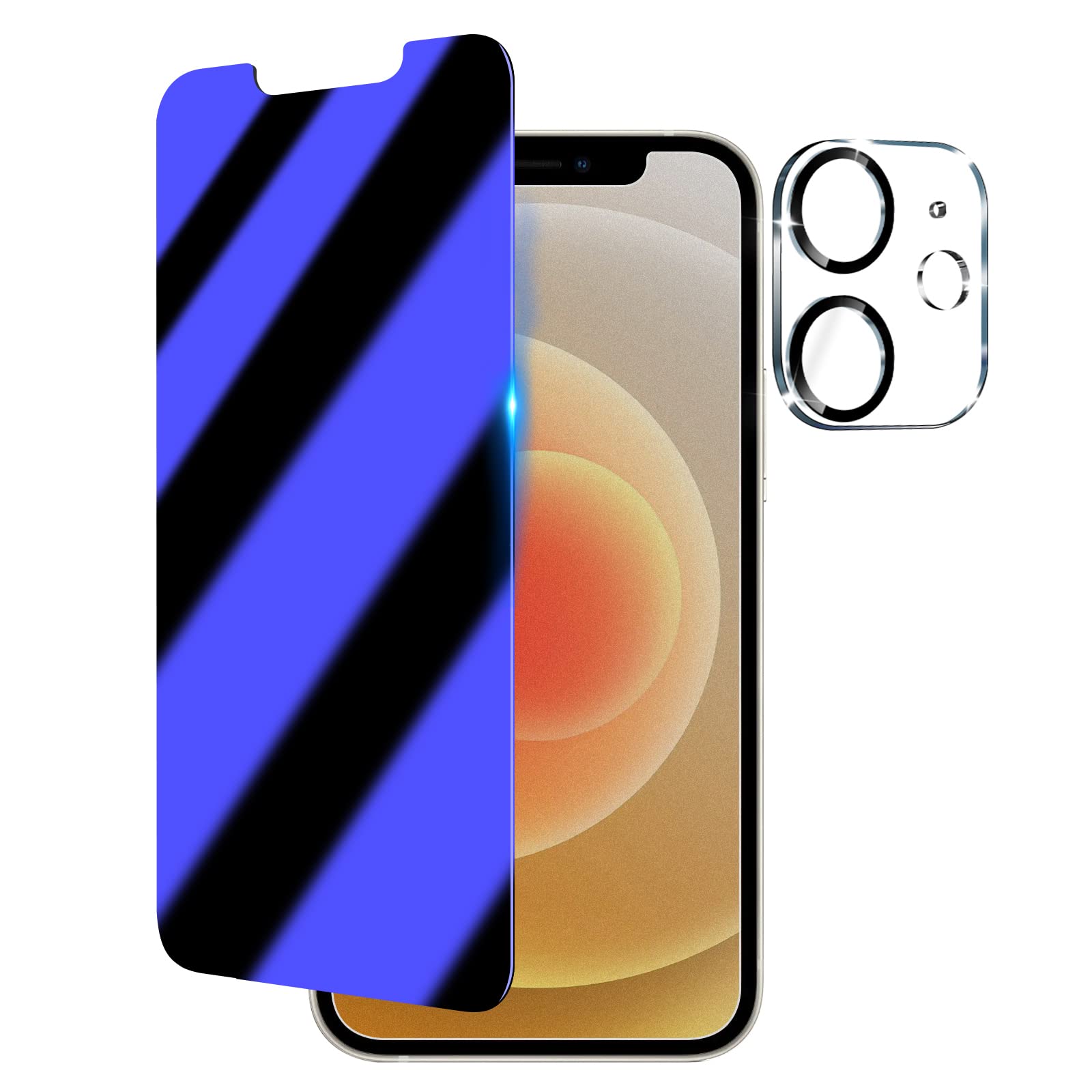 Szlhltd Iphone 12 Anti Blue Light Privacy Screen Protector With Camera Lens Protector, Blue Light Blocking Eye Protection 9H Tem