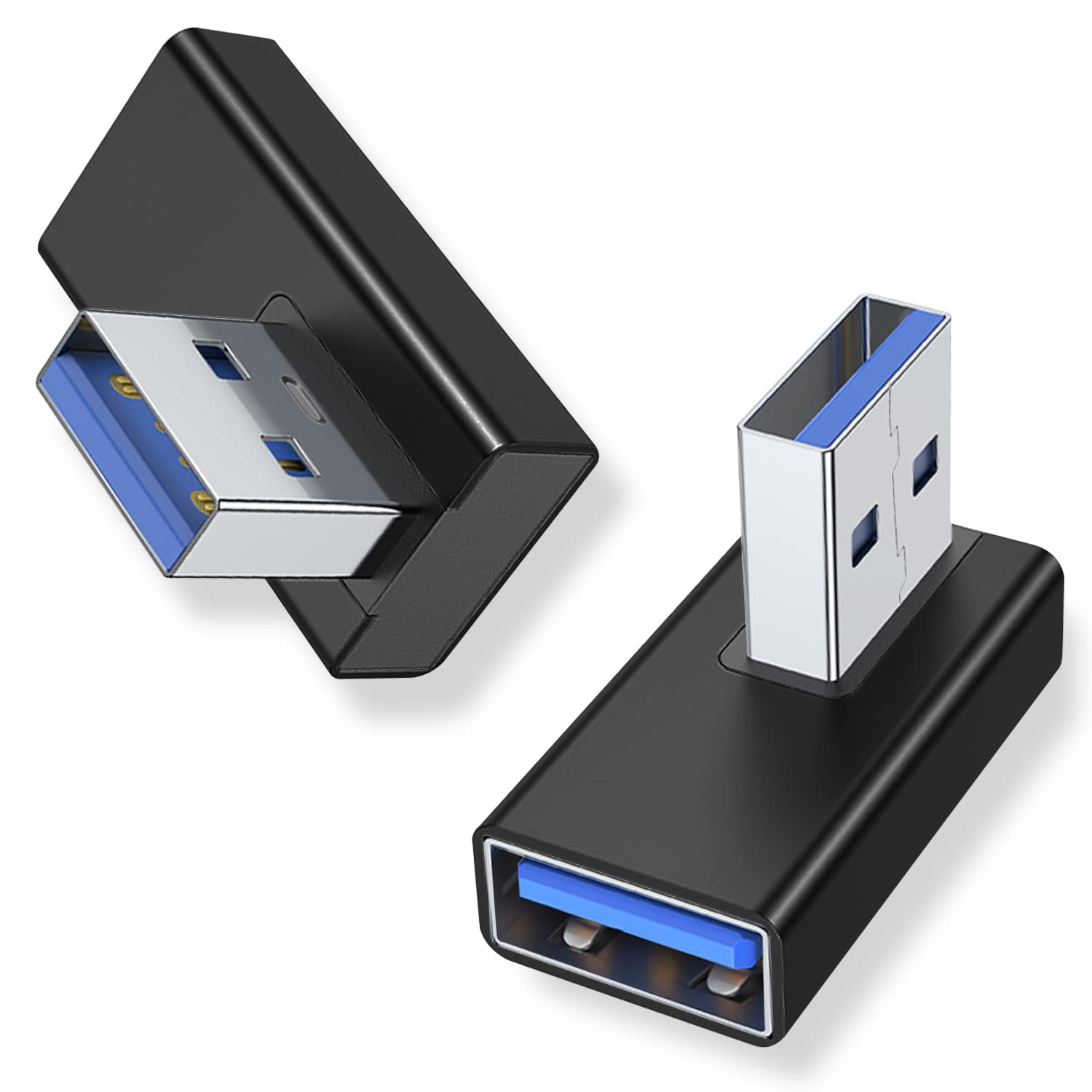 Areme 90 Degree Usb 3.0 Adapter 2 Pack, Right Angle Usb A Male To Female Converter Extender For Pc, Laptop, Usb A Charger, Power Bank And More (Black)