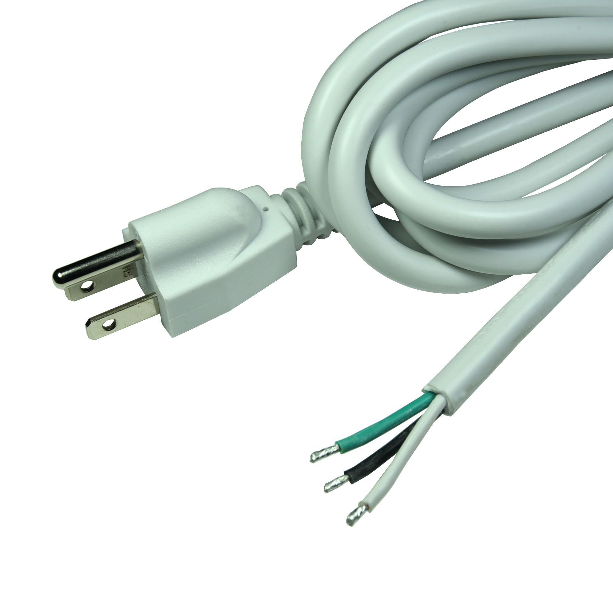 White 18Awg 3 Prong Power Cord With Open Wiring, 10Amp Max, 10Ft Replacement Power Cord With Open End, Pigtail Open Cable Nema 5