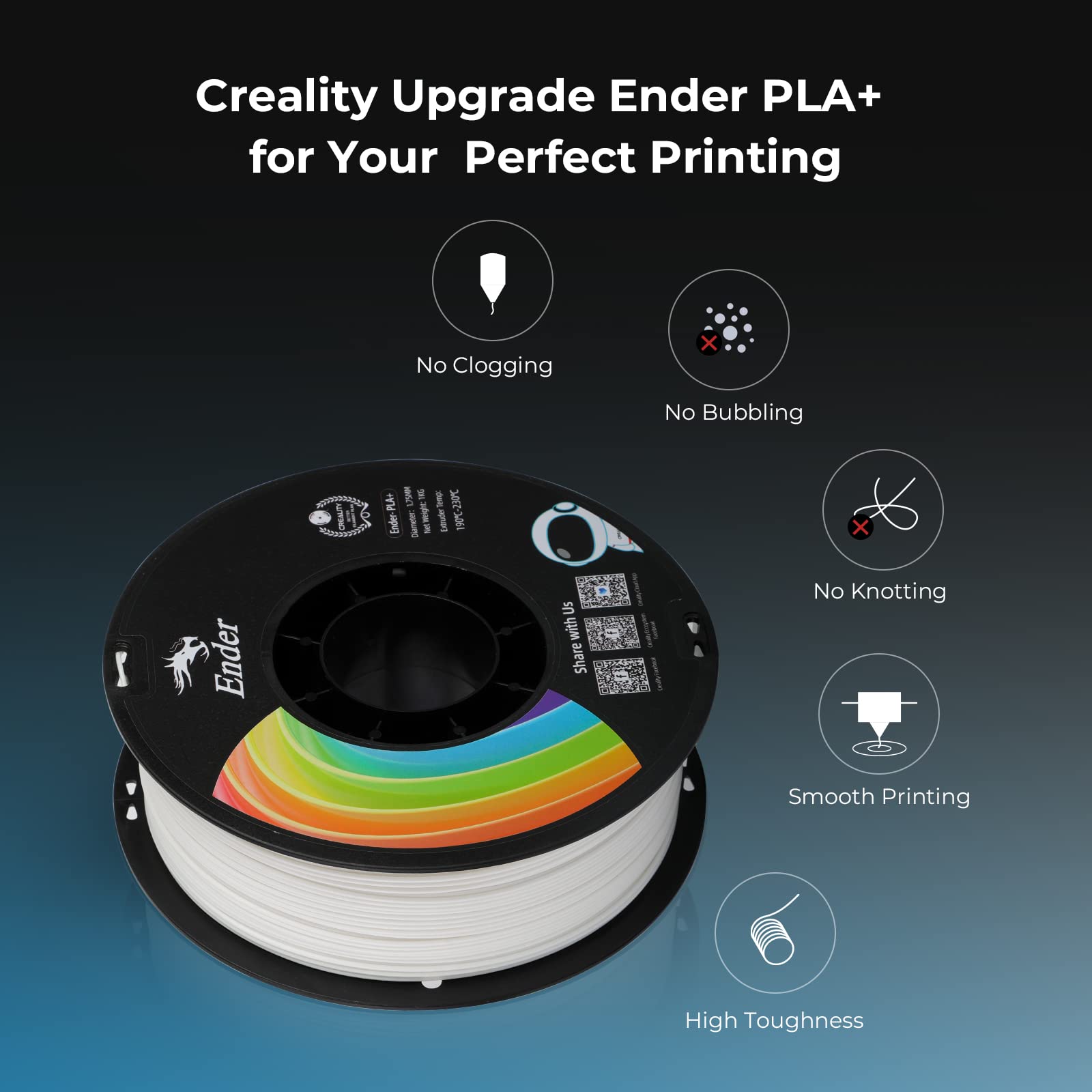 Official Creality Upgrade Ender 3D Printer Filament, White Pla+ Filament 1.75Mm, 1Kg Spool (2.2Lbs), Accuracy +/  0.02Mm, 3D Pri