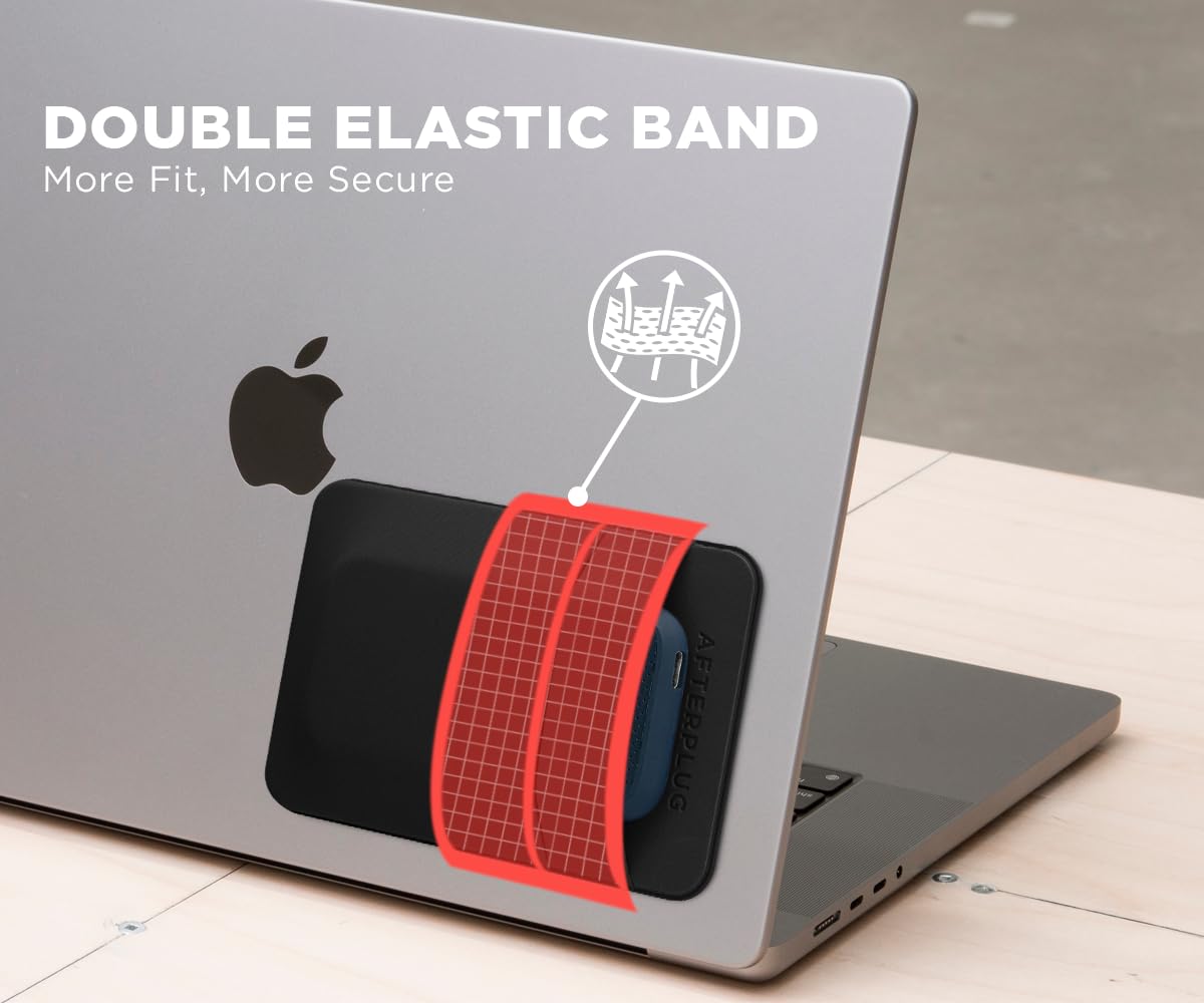 Afterplug 2 Pocket Adhesive Pouch For Laptop, Compatible With External Portable Ssd, Magic Mouse, Usb Cable And More   Black