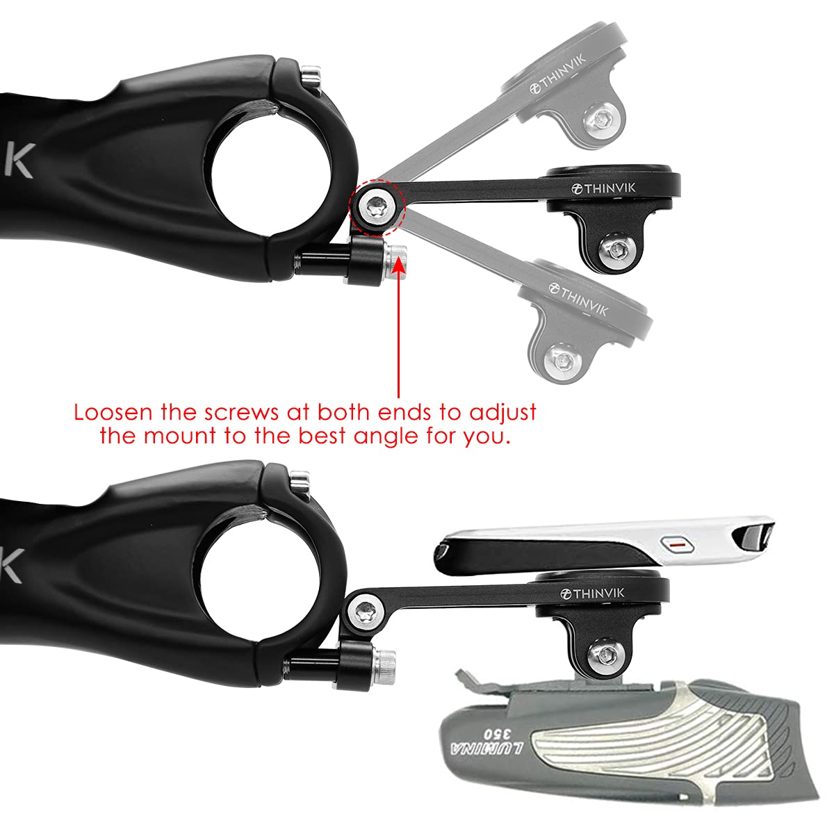 Thinvik Out Front Extended Bike Computer Mount For Wahoo,Adjustable Angle Combo Mount For Wahoo Mini Wahoo Elemnt & Elemnt Bolt,Elemnt Roam Gps Bike Computer   Cnc Aluminum Alloy