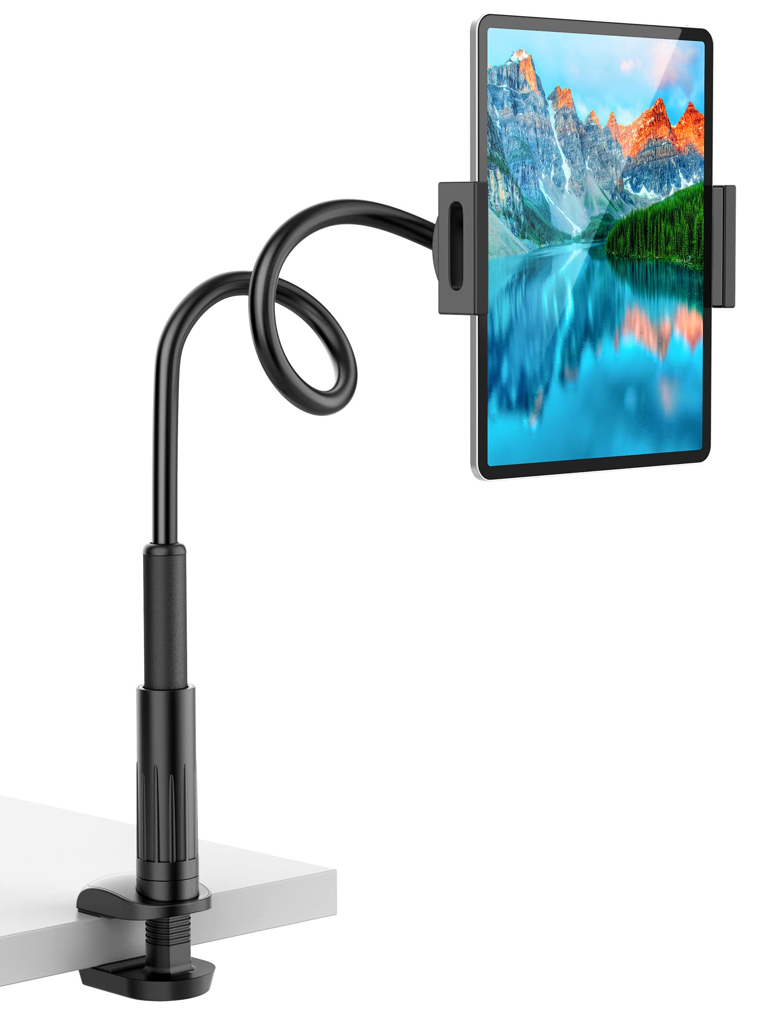 Tablet Stand Holder For Bed, Gooseneck Mount With Adjustable Flexible Arm Compatible With Ipad Air Pro Mini, Samsung Tab, Ninten
