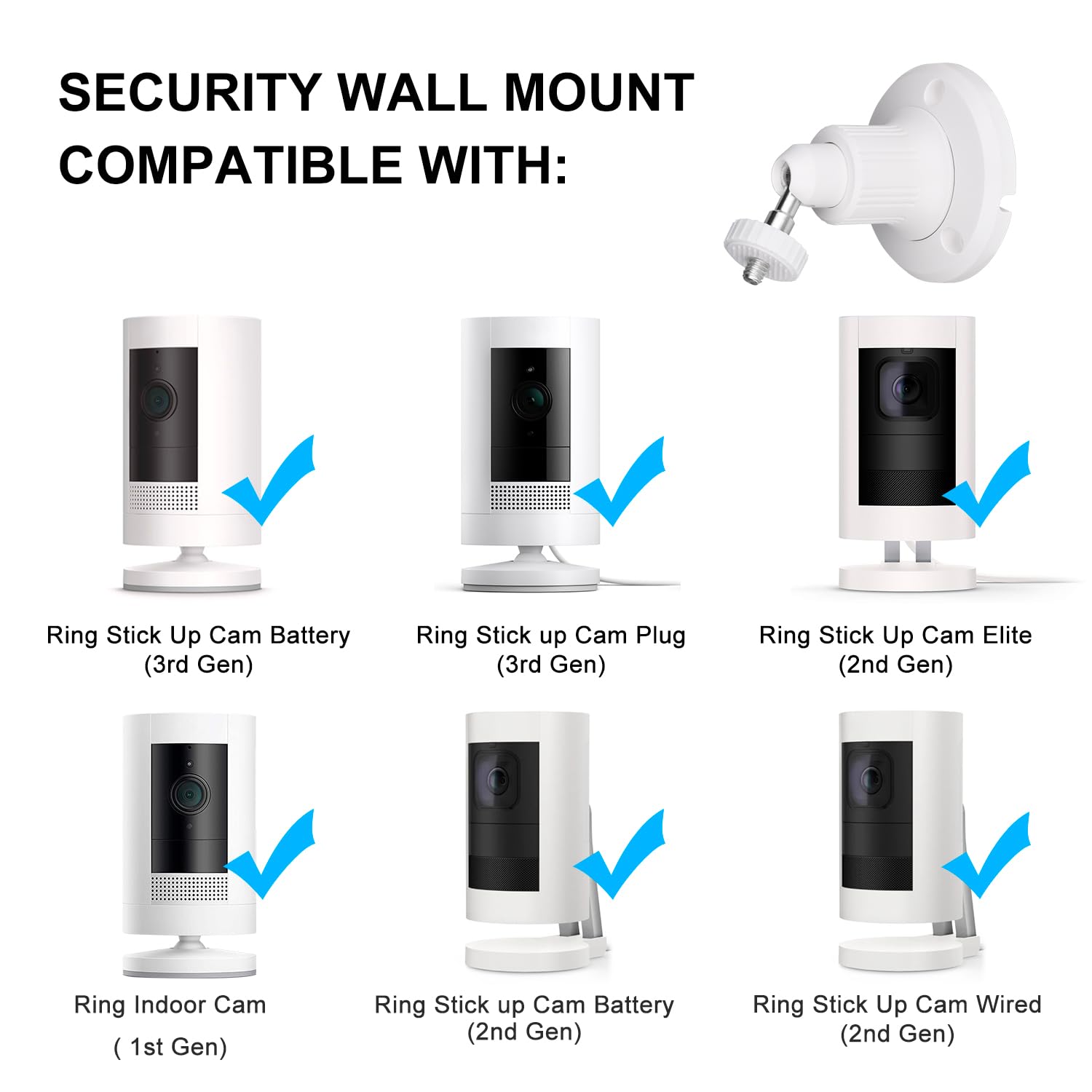Wall Mount Compatible With Ring Stick Up Cam Wired/Battery And Indoor Cam Hd (1St Gen) Security Camera,360 Degree Adjustable Mou
