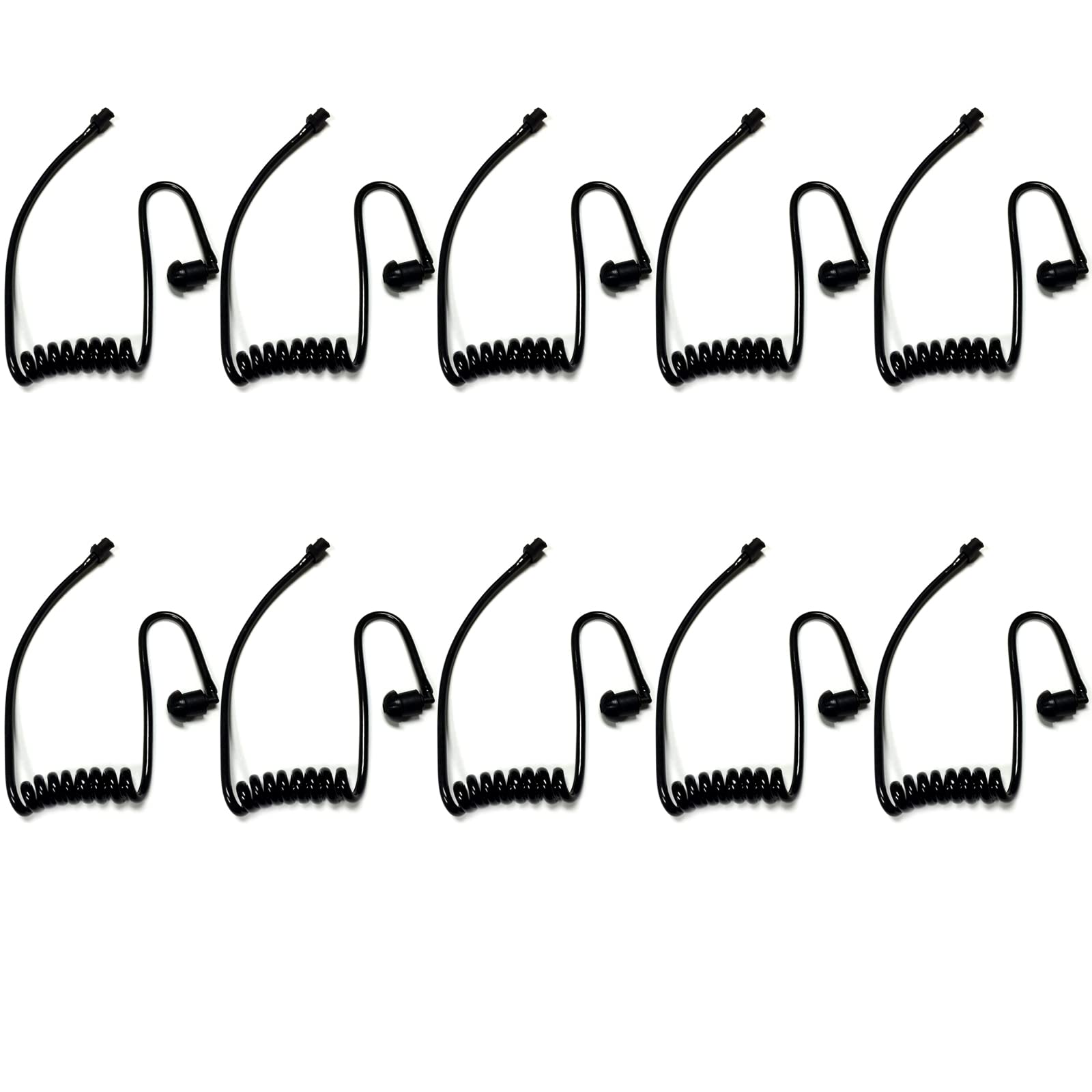 LUITON 10-Pack Acoustic Coil Tube Walkie Talkie Earpieces for Baofeng, Motorola, Kenwood, Retevis, Midland - Black