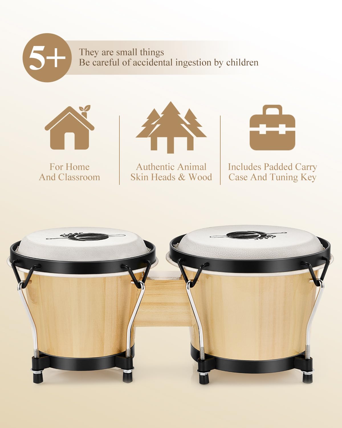 Eastar Bongo Drums 6    And 7    Wood Percussion Instrument Bongos For Kids Adults Beginners Natural Finish, Ebo-1