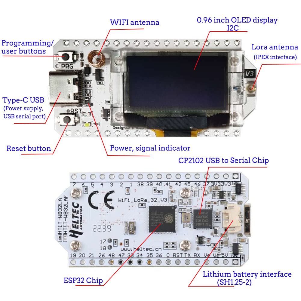 Hiletgo Esp32 V3 Lora V3 Sx1262 0.96 Inch Oled Display Development Board Wifi Bluetooth Dual Core 240Mhz Cp2102 And 863 928Mhz A