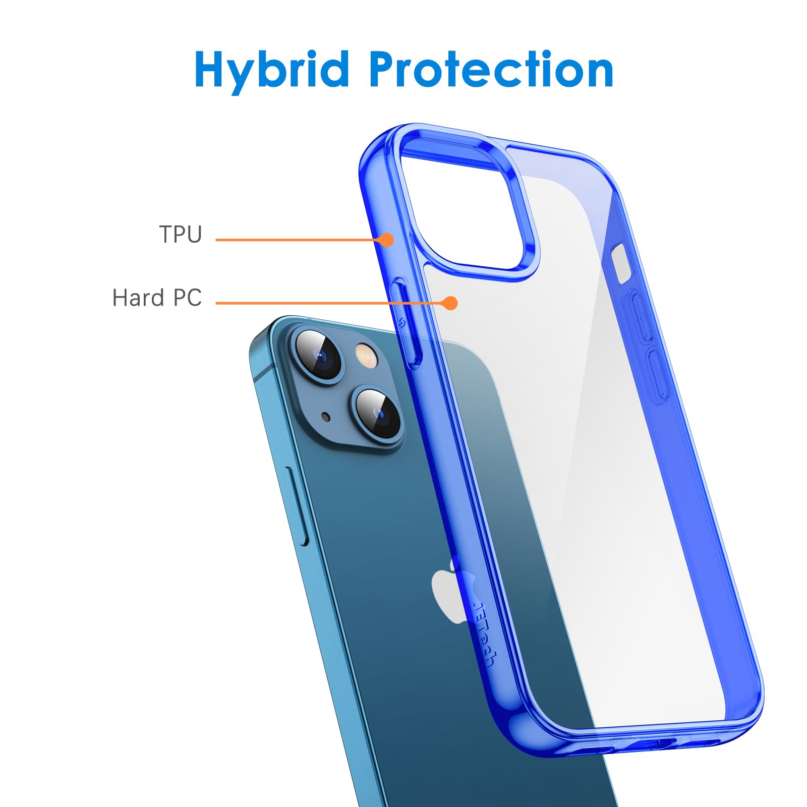 Jetech Case For Iphone 13 Mini 5.4 Inch, Non Yellowing Shockproof Phone Bumper Cover, Anti Scratch Clear Back (Blue)