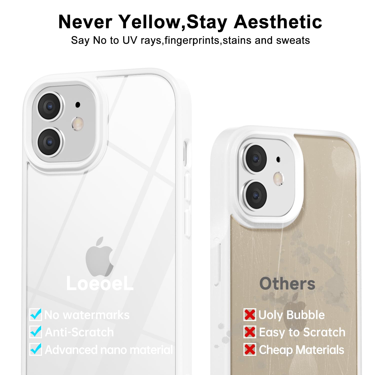 Loeoel For Iphone 12 Mini Case Clear, Transparent Hybrid 12 Mini Phone Case [Hard Plastic & Soft Silicone Bumper] Acrylic Non Ye