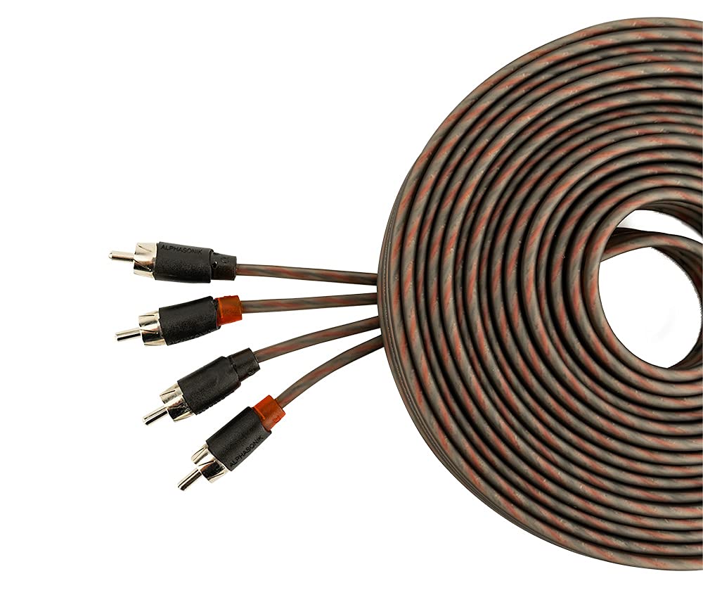 Alphasonik 17 Feet Premium 4 Channel Hyper Flex Rca Interconnect Signal Patch Audio Cable With X Radial Twist Wire Technology 10