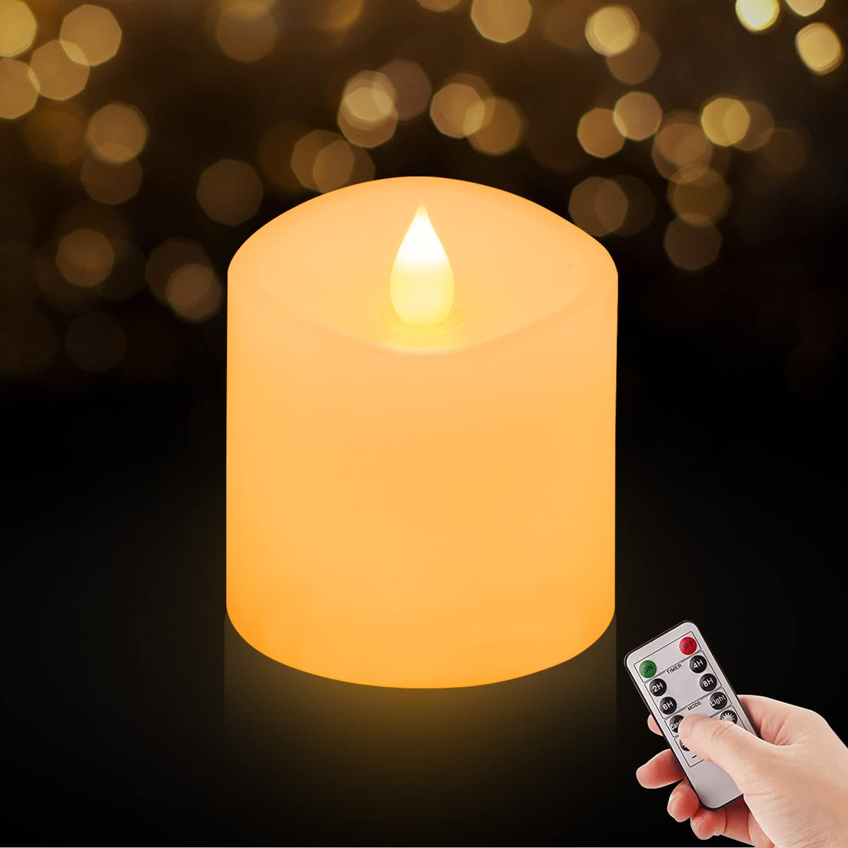 Asldoiweh 3X3 Flameless Candles Set Of 1, 2Aa Battery Life 600 Hours Battery Candles Flickering With Timer, 3 Inch Flameless Can