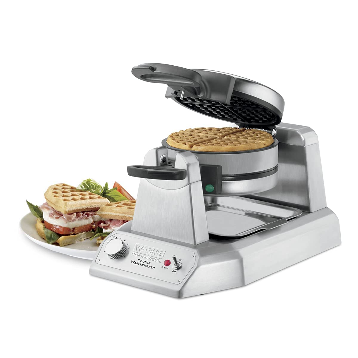 Waring Commercial Classic Waffle Maker, 60 Waffles Per Hour, Vertical Design, Rotary Feature for Even Baking, Triple-Coated Nons