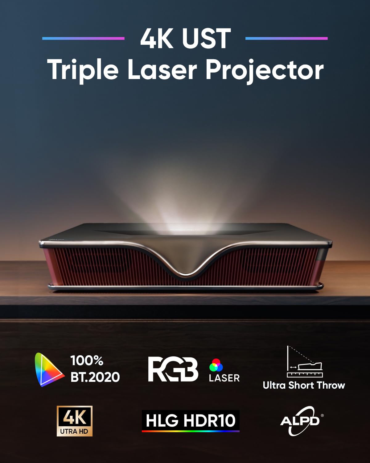 Nomvdic P2000 Ultra Short Throw 4K Triple Laser Projector, 2500 Ansi Lumen, 50W Speaker, Dolby & Dts Support, 3D, Hdr10, Ust Pro