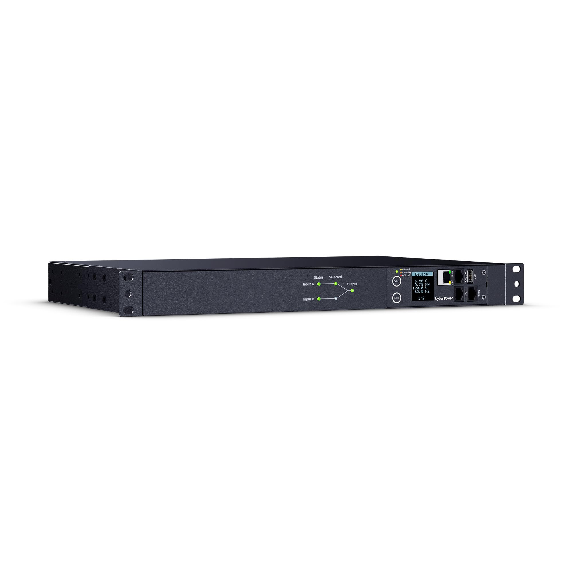 Cyberpower Pdu44002 Switched Ats Pdu, 100 120V, 20A (Derated To 16A), 10 Outlets, 1U Rackmount