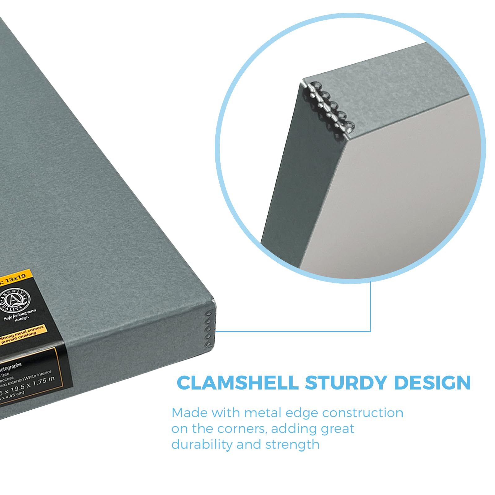 Lineco Folio Storage Box, Clamshell Design With Metal Edge. 13.5X19.5X1.75 Inches, Archival Boxboard, Preserve Photos, Cards, Magazines, Documents, Art, Ephemera, Family Records, Gray, Pack Of 1