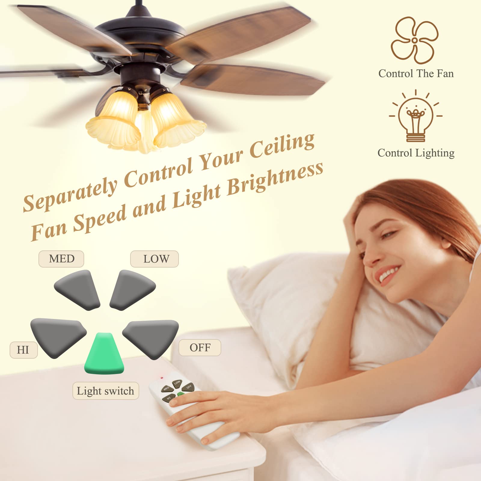 Universal Ceiling Fan Remote Control Kit, 3 Speed Control With Light Dimming, Replacement For Harbor Breeze, Hunter, Hampton Bay