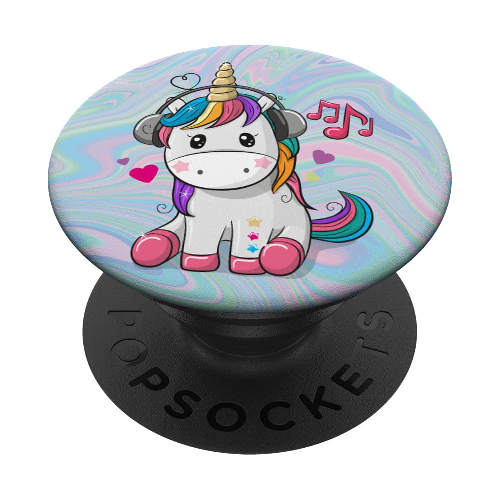 Cute Sitting Unicorn Music Headphones Unicorn Swirl Popsockets Popgrip: Swappable Grip For Phones & Tablets Popsockets Standard