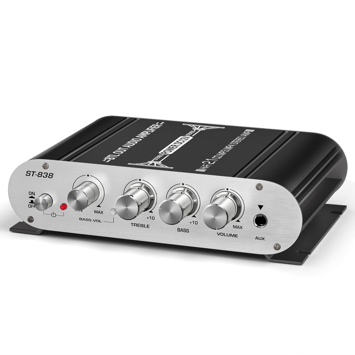 Facmogu St 838 2.1 Channel Hifi Stereo Subwoofer Amplifier, Rms 20Wx2+40W Mini Digital Audio Power Amplifier For Home Speakers, 80W Subwoofer Amplifier Audio Stereo Bass Amp With Power Supply   Black