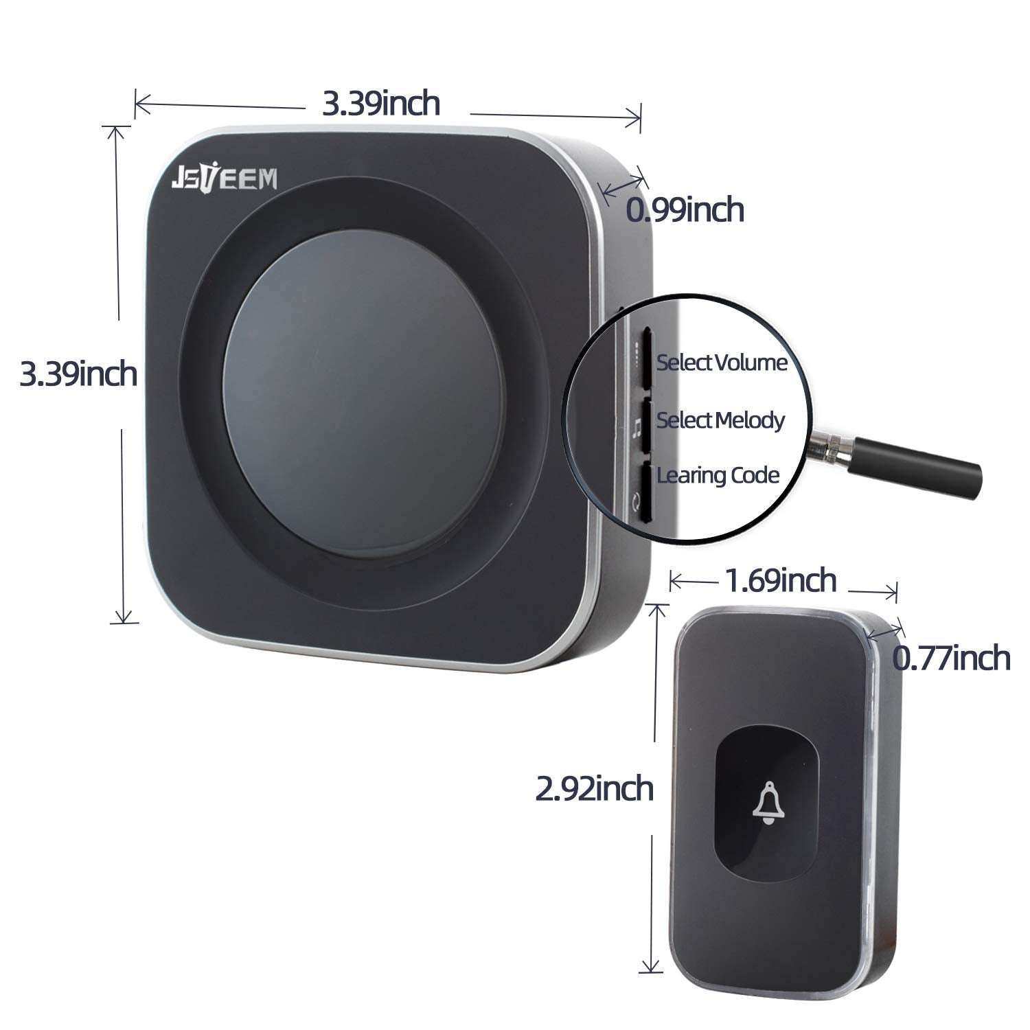 Wireless Doorbell Jsieem 1200 Feet Waterproof Door Bell With 36 Melodies 4 Volume Levels 7 Colour Flash Light,For Home, Office,C