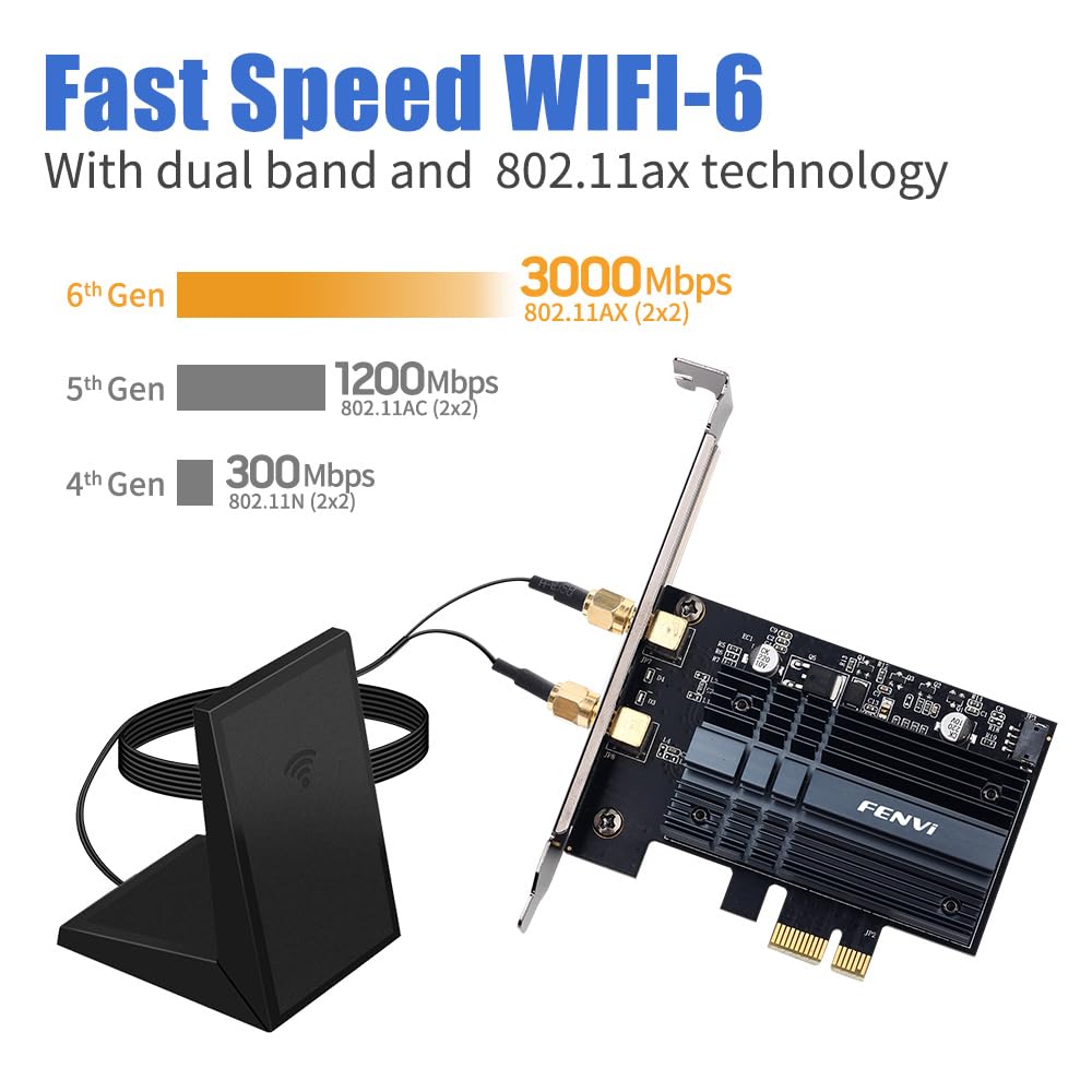 Fenvi Ax3000 Wifi 6 Pcie Bt5.3 Card Ax200Ngw Pci E Wifi Adapter Wi Fi 6 802.11Ax Card Internet Network Wireless Pcie Card Next Gen Mu Mimo 2.4Ghz 5Ghz 3000Mbps 11Ax Miracast Vpro Ofdma Wifi Nic