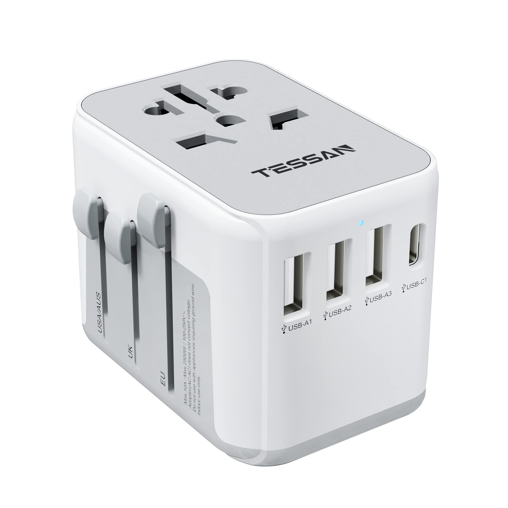 Tessan Universal Travel Adapter, International Power Adapter With 4 Usb Ports (1 Usb C), Worldwide Plug Adaptor Wall Charger For