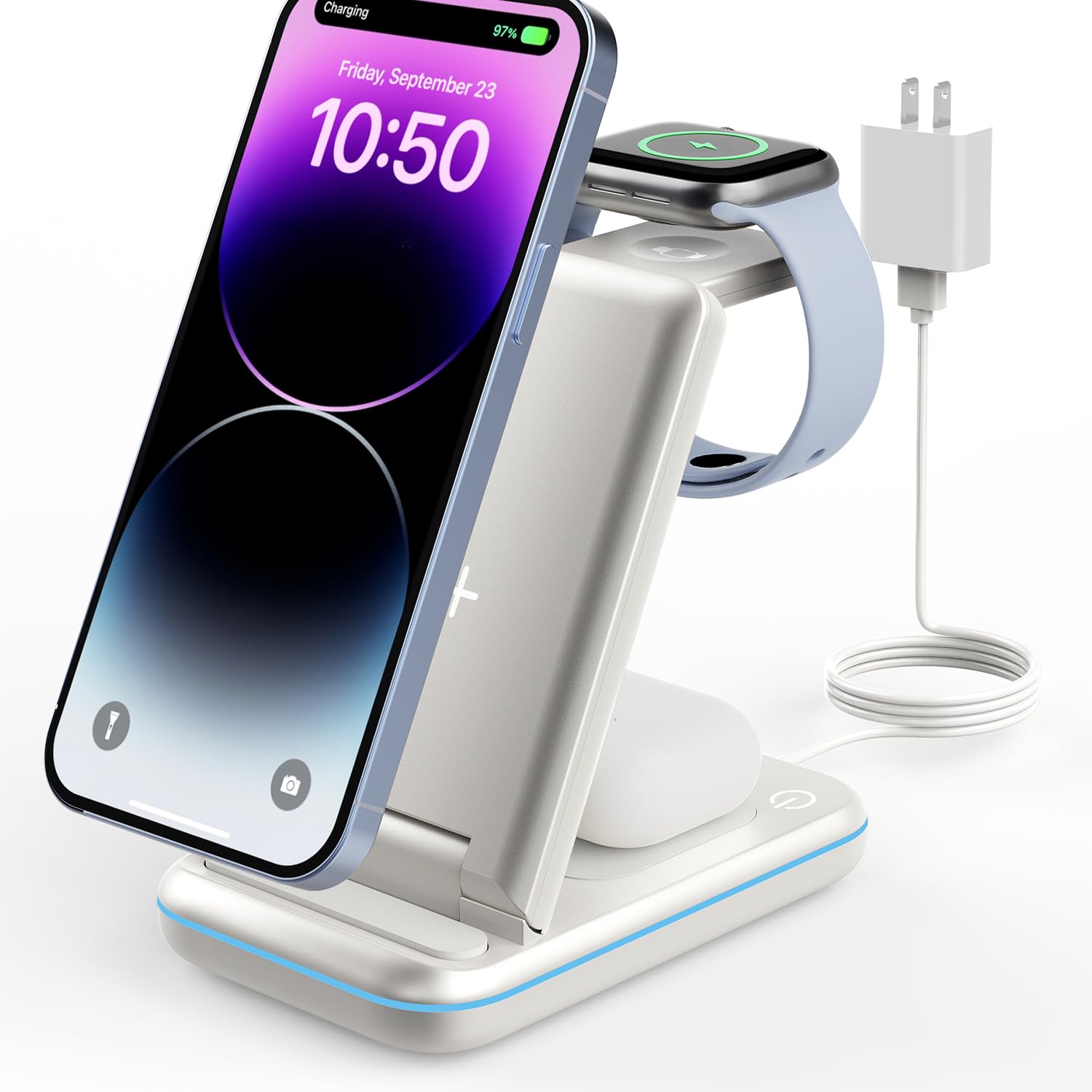 Wireless Charging Station   Geekera 3 In 1 Foldable Wireless Charger Stand For Iphone 15/14 13 12 11 Pro Max/X/8, Charging Stati