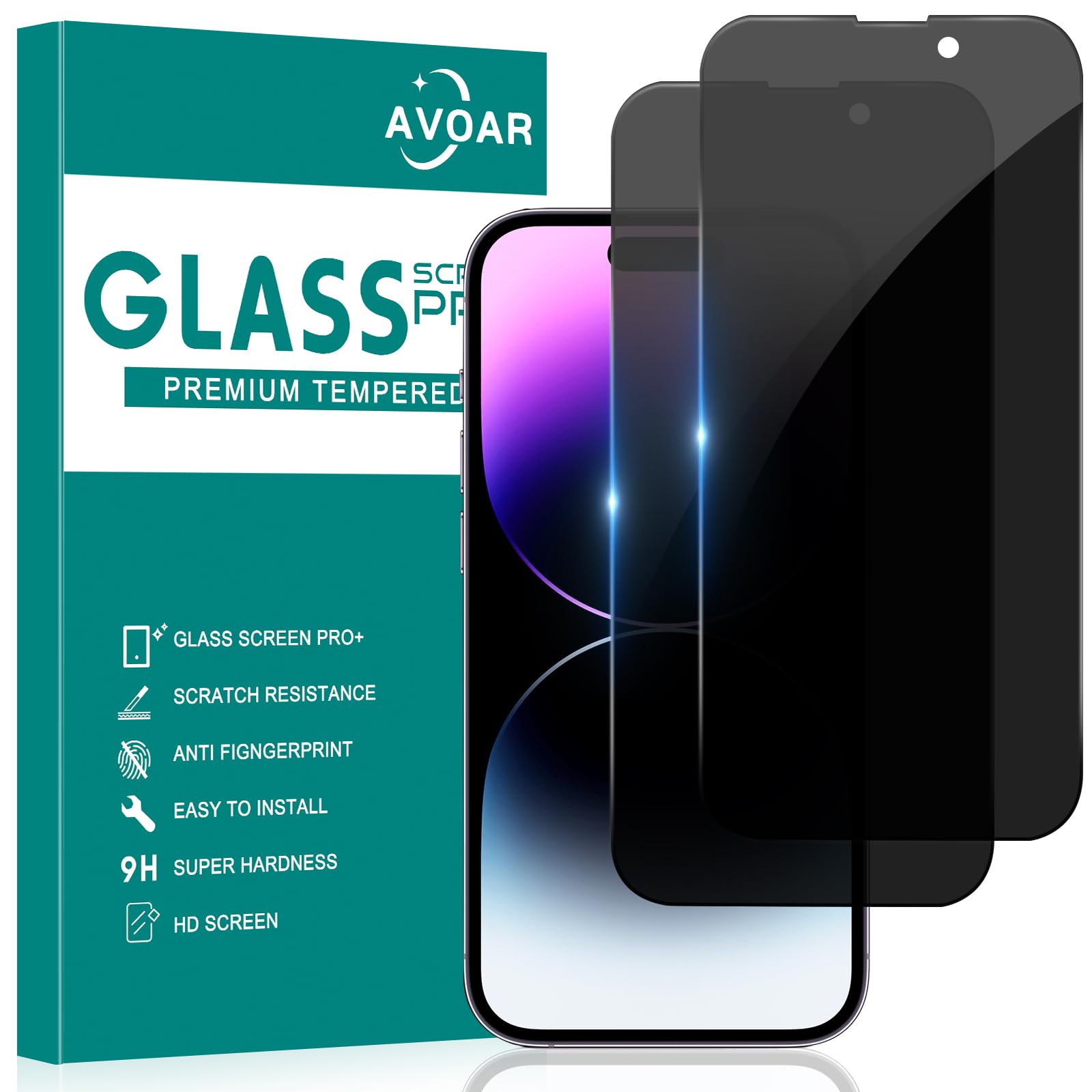 Avoar 2 Pack Privacy Screen Protector For Iphone 14 Pro Max, Privacy Screen Iphone 14 Pro Max 6.7 Inch Tempered Full Screen Glas