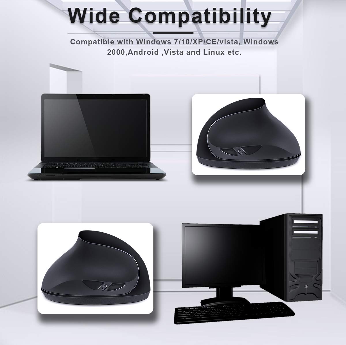 Ergonomic Wireless Mouse,Vertical Mouse 2.4Ghz Optical Mice With Adjustable Dpi For Small Hands,Black