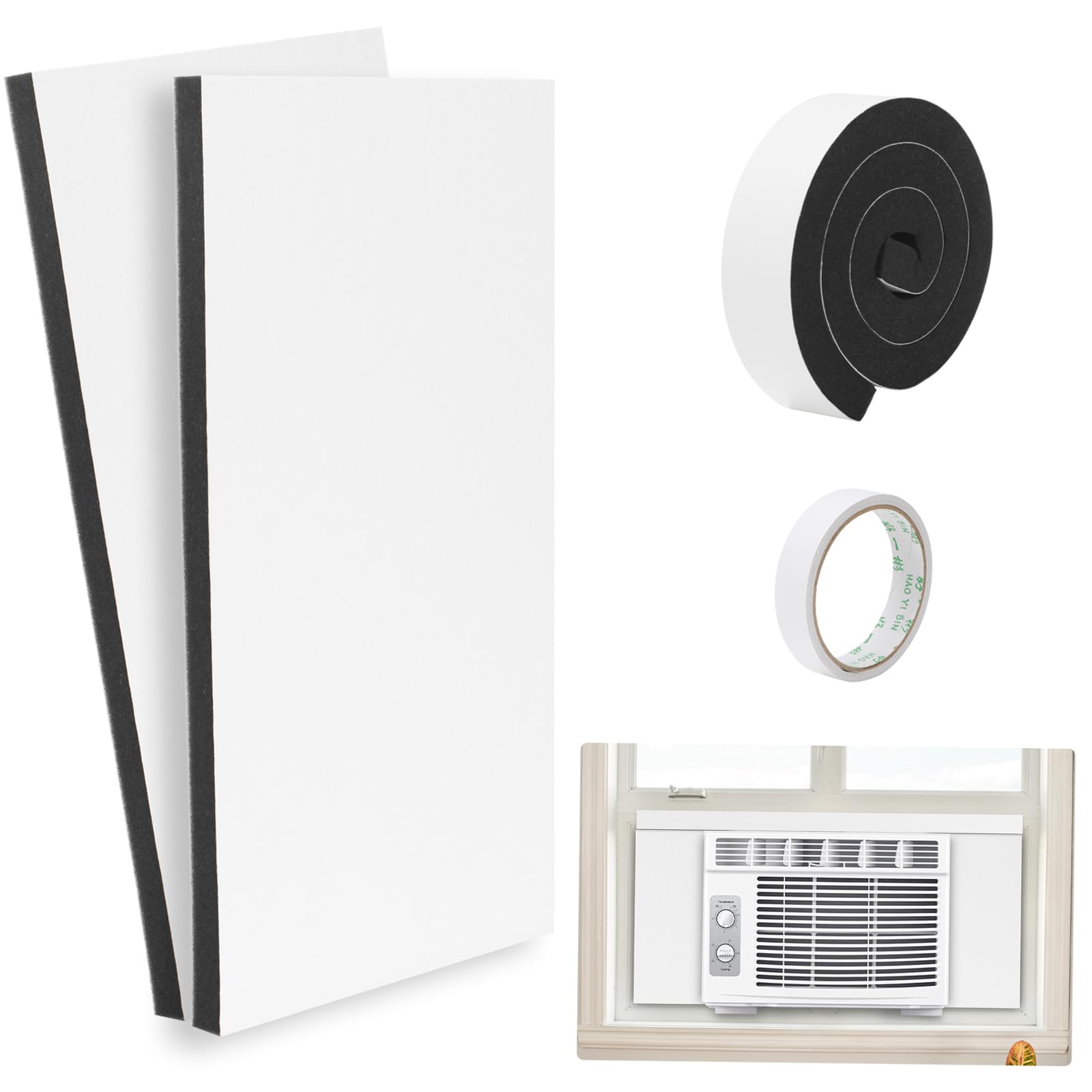 HOXHA Air Conditioner Foam Insulation Window Kit 2 Pack, AC Side Panels Kits, Air Conditioner Accessories Seal, 17 inch  9 inch 