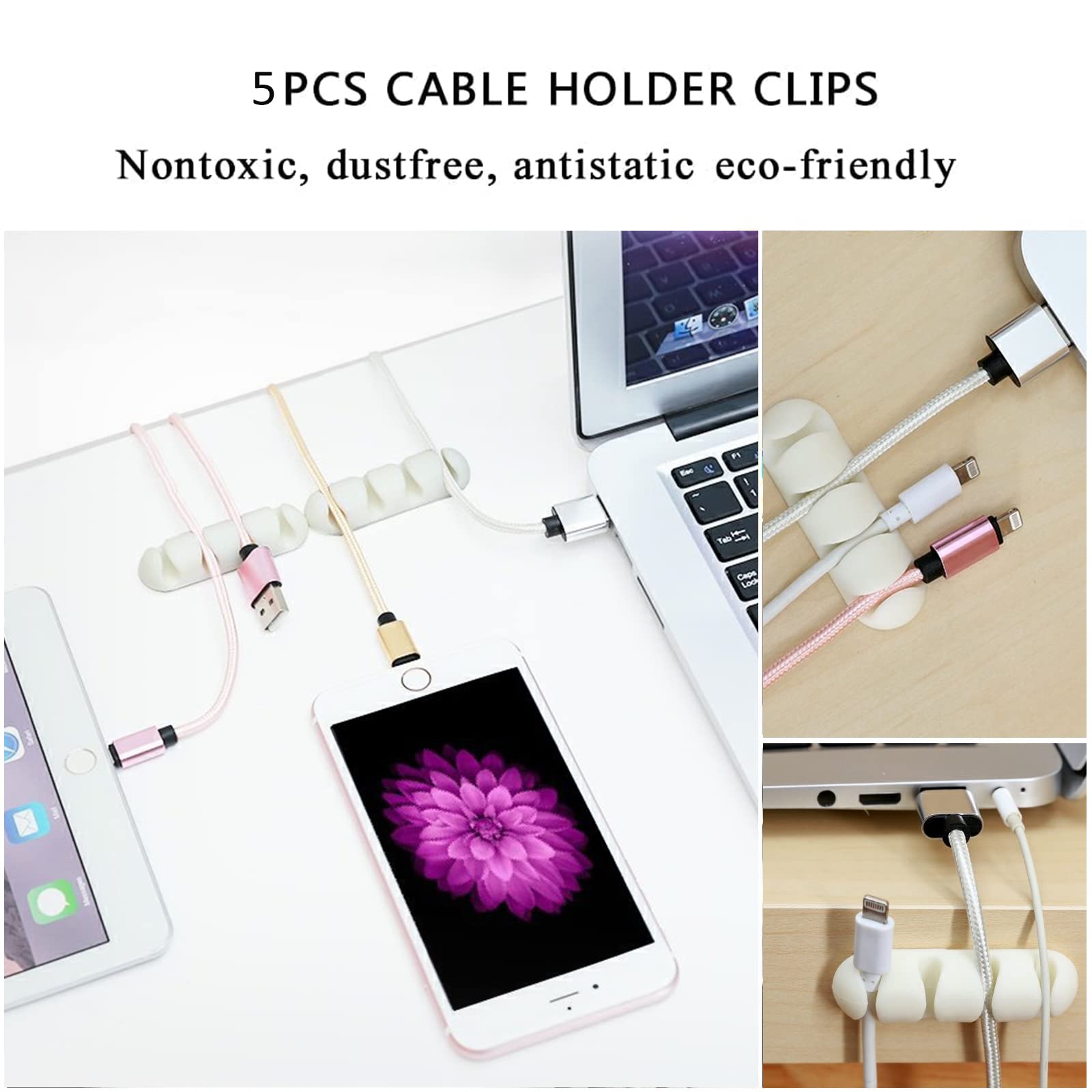 Cord Management Organizer Kit 2 Cable Sleeve Split With 41Self Adhesive Cable Clips Holder, 10Pcs And 2 Roll Self Adhesive Tie A
