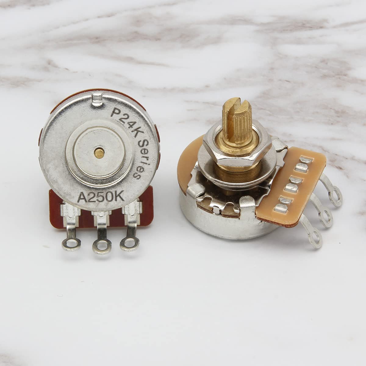 Fleor 2Pcs A250K Audio Pots 15.5Mm Short Split Shaft Guitar Potentiometer, 24 Tooth