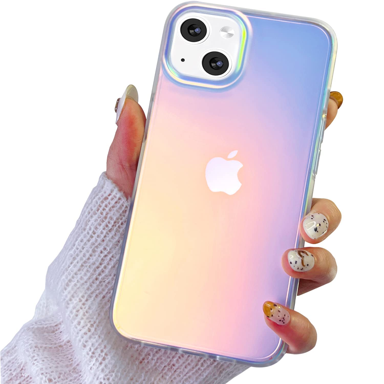 I Mgae In Ar Compatible With Iphone 13 Case Clear Frosted Laser Glitter Bling Women Girls, High Grade Tpu And Hard Pc Shockproof