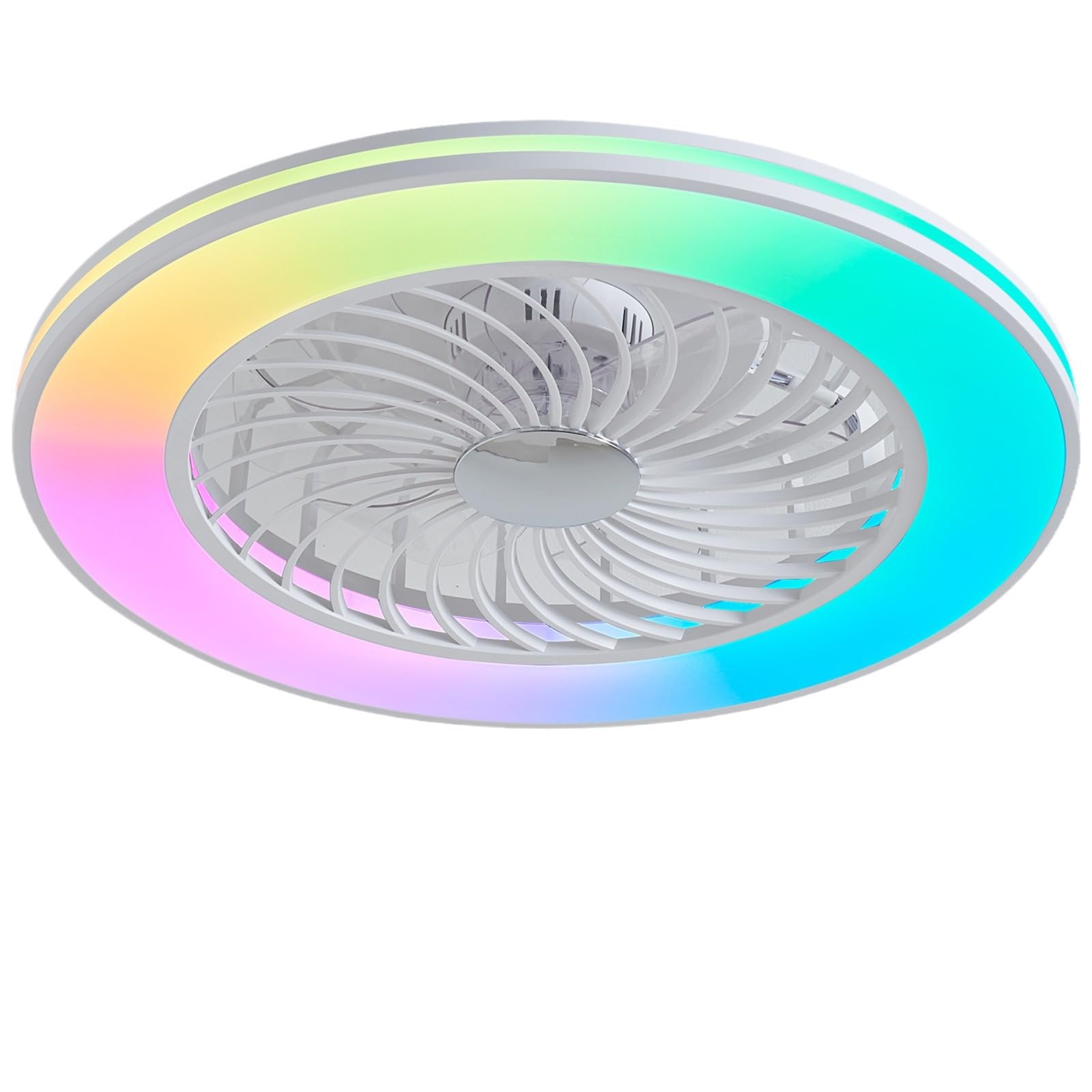 Vookea 2 In 1 Low Profile Ceiling Fan With Light, 24    Caged Safety Design For Kids   Rgb Color, Smart App/Remote Control, Quie