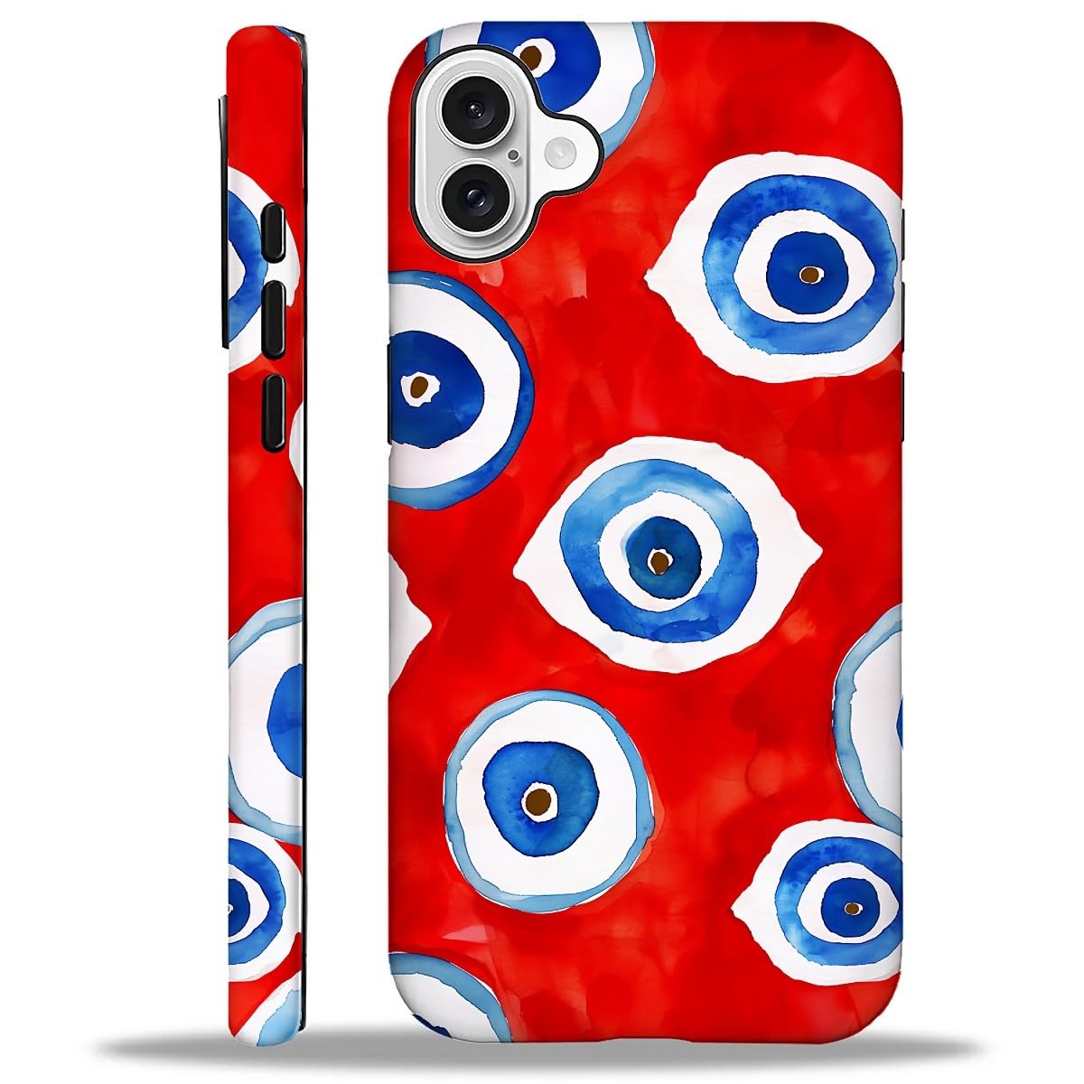 WANKBLC Compatible with iPhone 16 Plus Matte Case, Evil Eye Red Blue Pattern for Girl Full Body Design Soft Silicone Drop Shock 