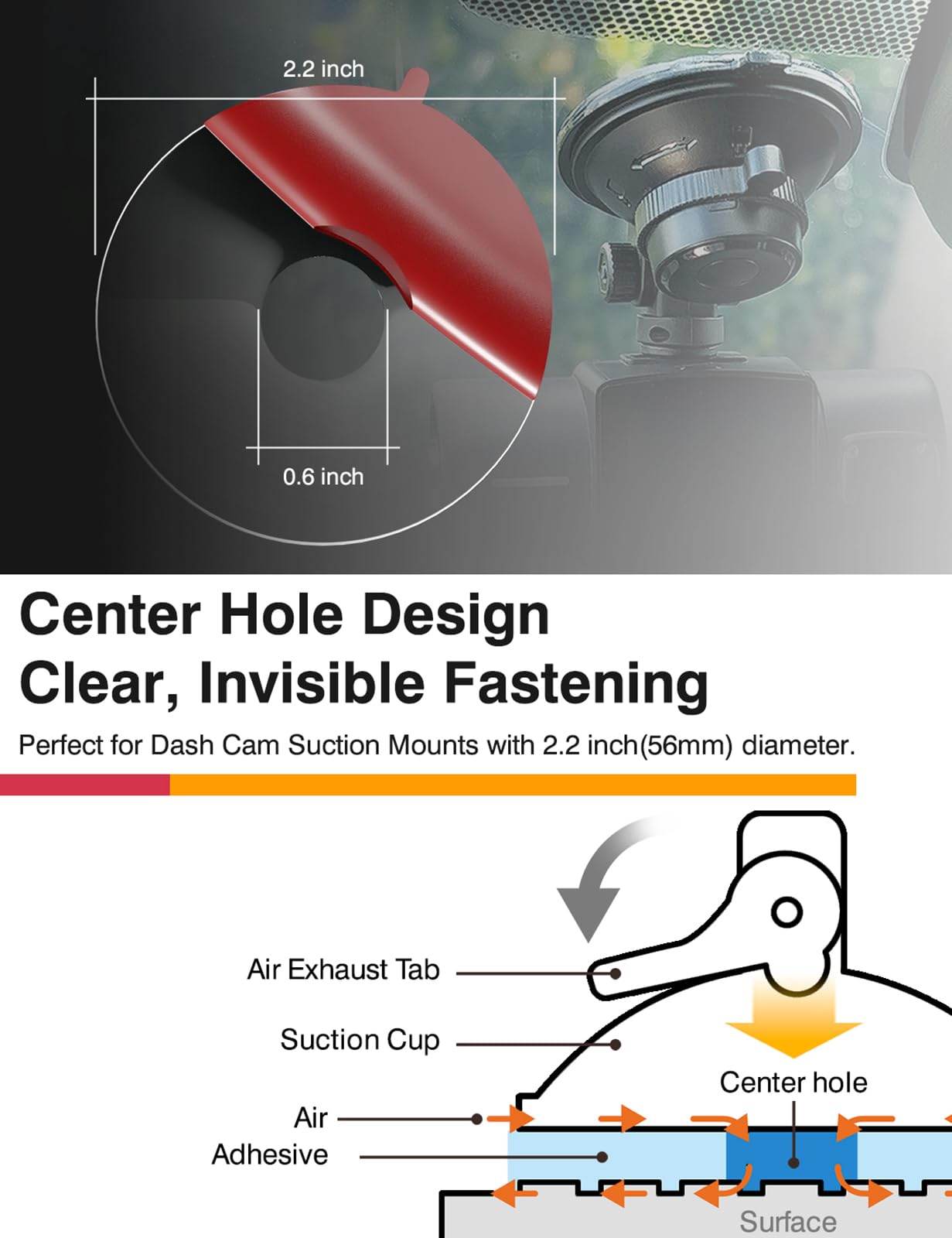 3M Vhb Clear Double Sided Acrylic Foam Mounting Tape   2.2 Inches (56Mm) Round Heavy Duty Adhesives Pad, Secure Dash Cam Suction