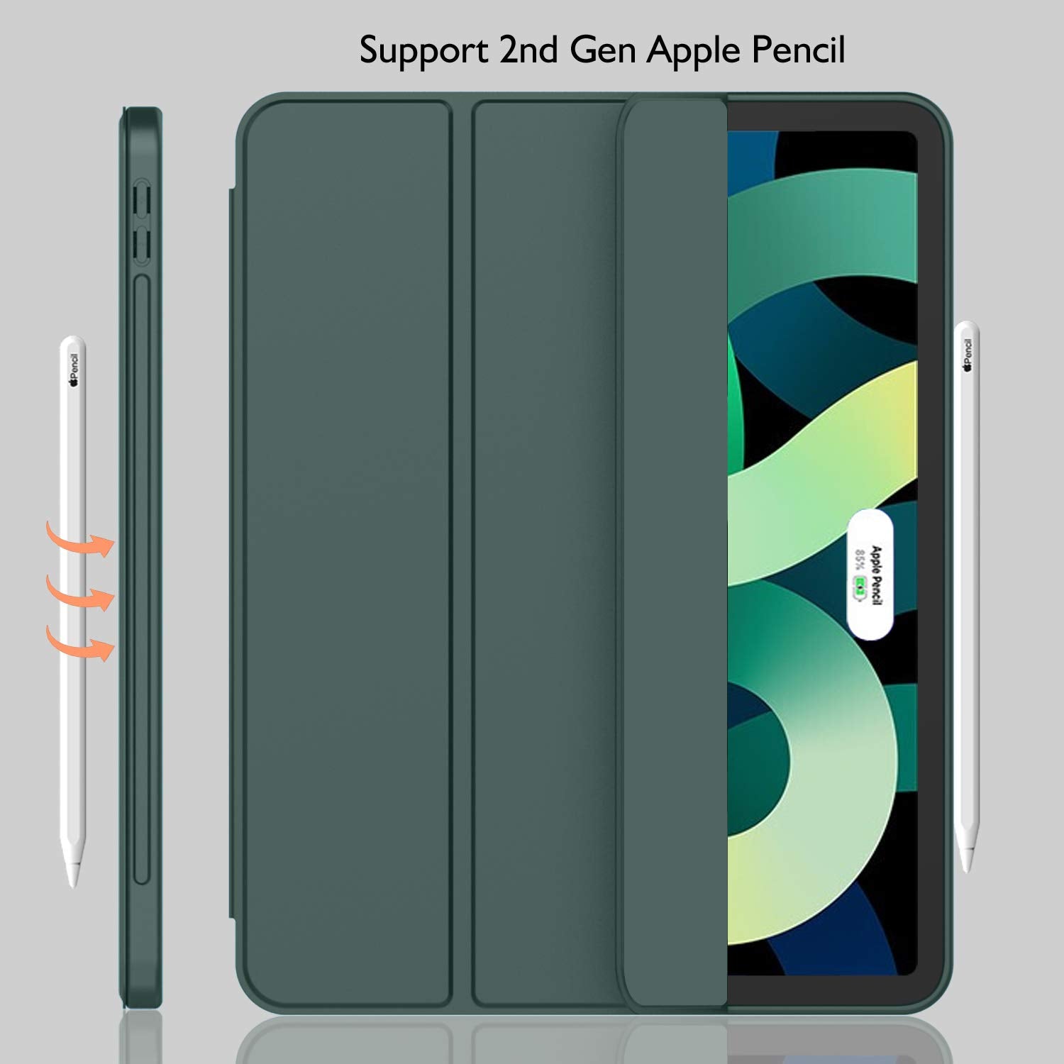 Imieet Ipad Air 11 Inch Case 2024 (6Th Generation), Ipad Air 5Th Generation Case 2022/4Th Generation Case 2020 10.9 Inch With Pencil Holder, Trifold Stand Smart Case (Midnight Green)