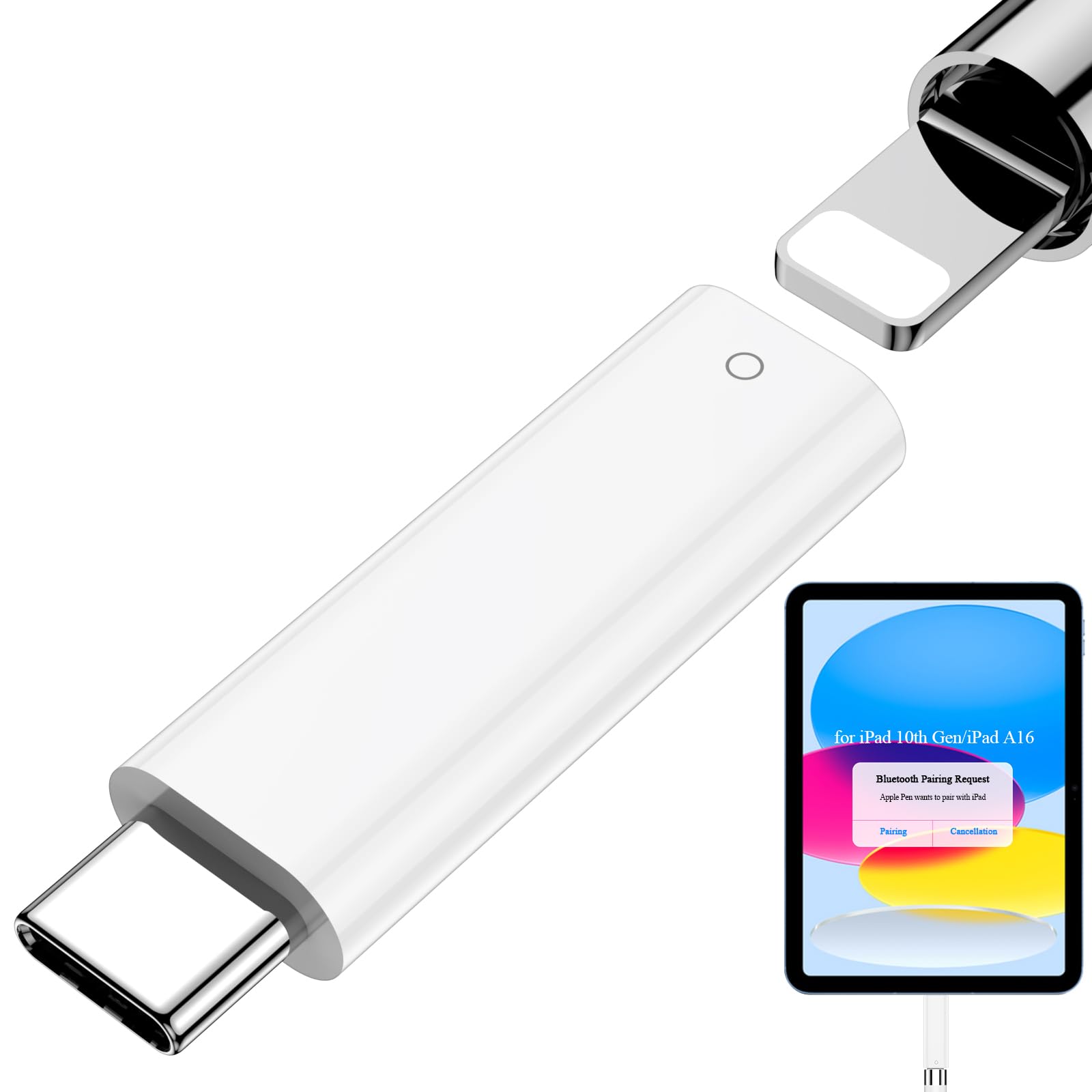 Pencil Adapter for Apple Pencil 1st Generation iPad 10th Generation iPad A16 11th Gen 2025 Bluetooth Pairing Charging Connector 