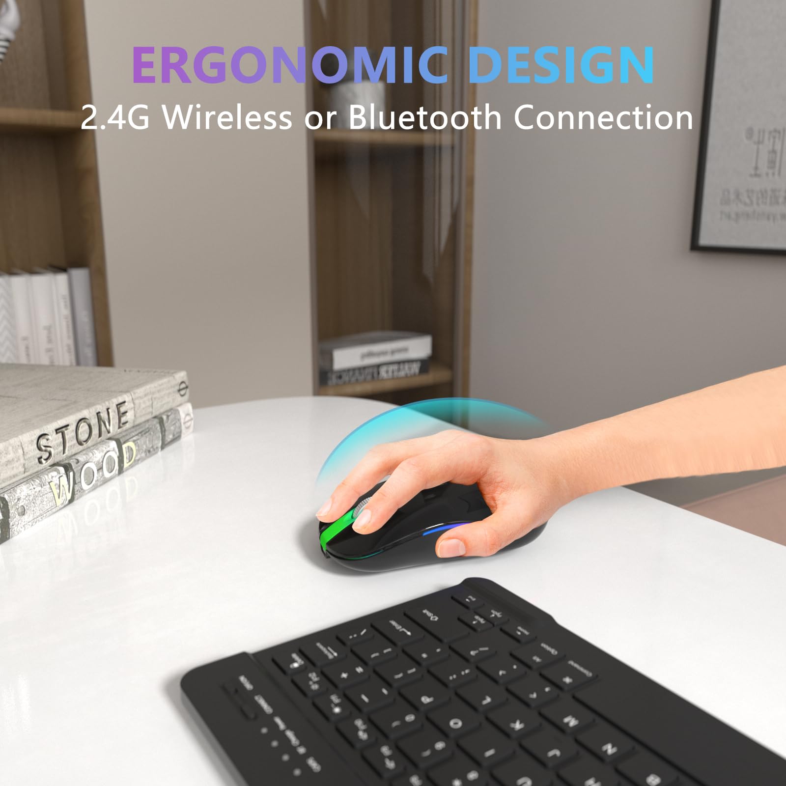 Fuwang Wireless Mouse, Rechargeable Led Wireless Bluetooth Mouse,Portable Usb Optical 2.4G Wireless Bluetooth Two Mode Computer