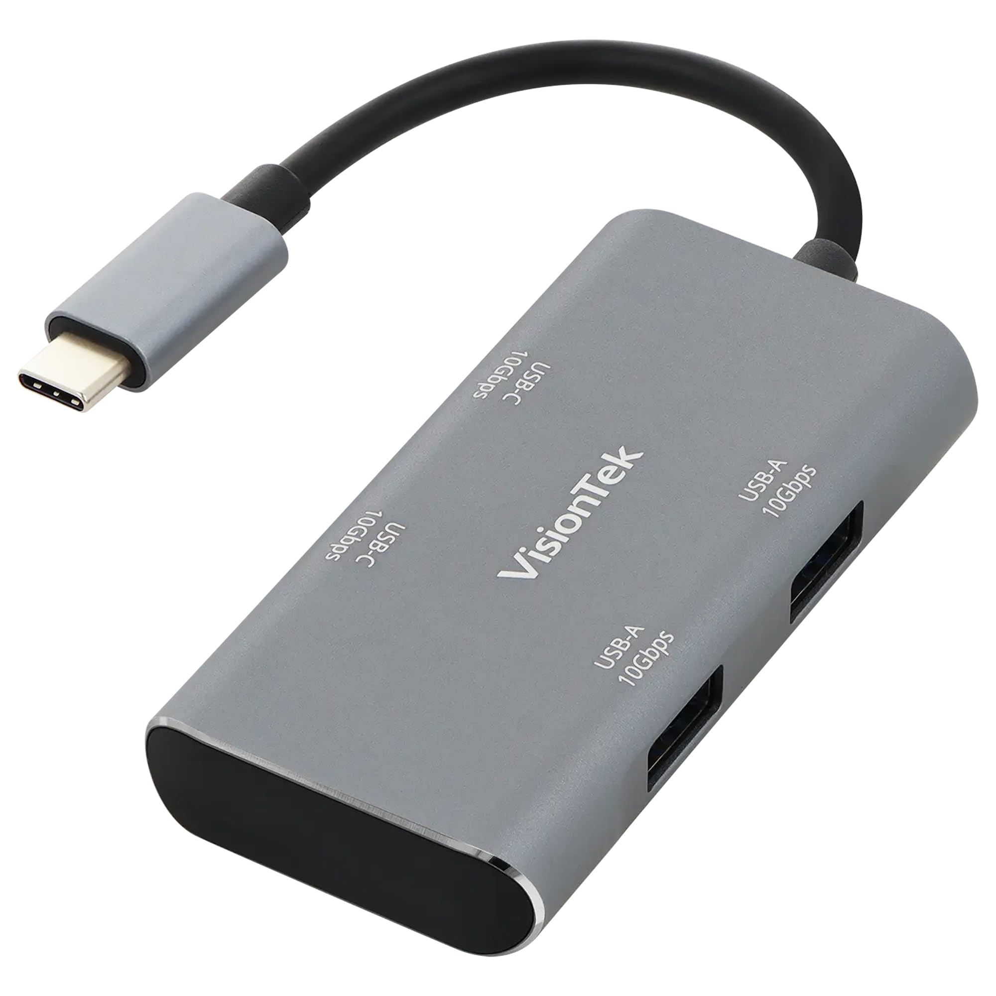 VisionTek USB-C Hub 4-in-1 Adapter - 2X USB-C, 2X USB-A Ports, 10Gbps High-Speed Data, Compact USB-C Dongle for MacBook, Windows