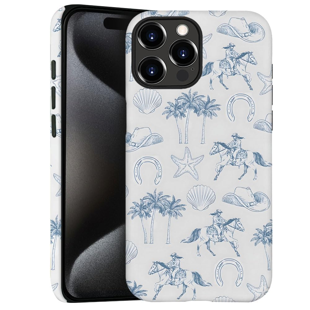 Generic Case For Iphone 15 Pro Max - [Drop Protection Phone Cover] - Hybrid Case For Girl Women - Coastal Beach Horse West