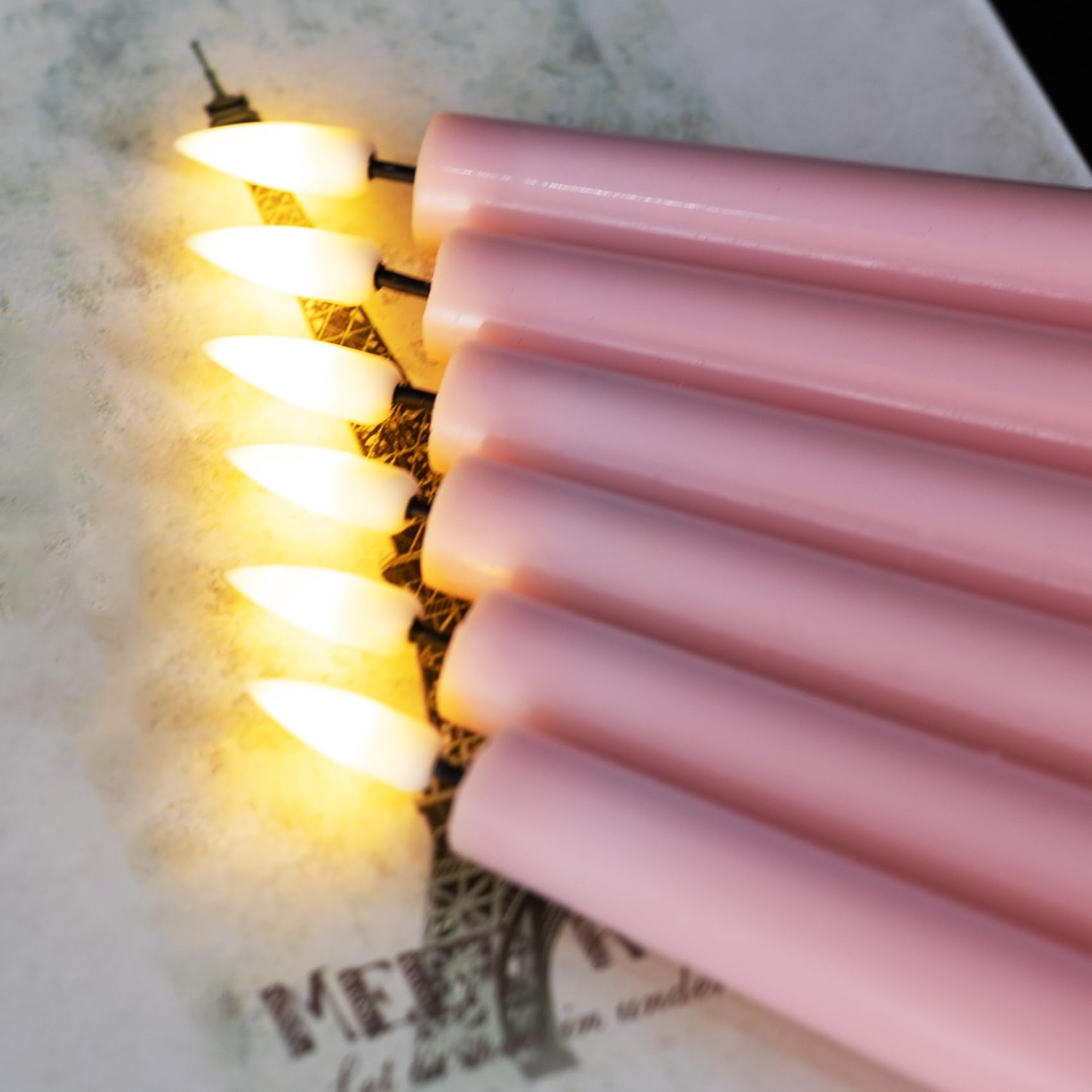 Eywamage Short Pink Flameless Taper Candles With Remote, Flickering Battery Led Wax Candlesticks Set Of 6