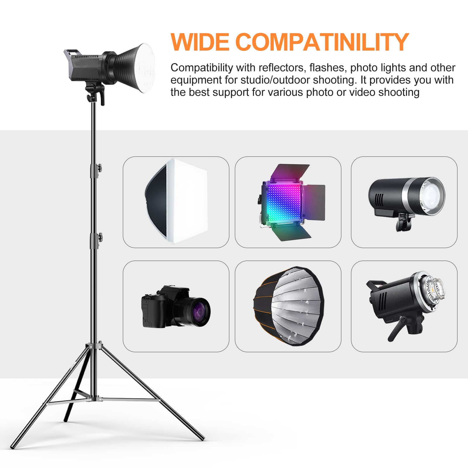 Emart Heavy Duty Light Stand 8.5Ft, Spring Cushioned, Aluminum Alloy Construction, Photo Video Studio Tripod With Carrying Bag F